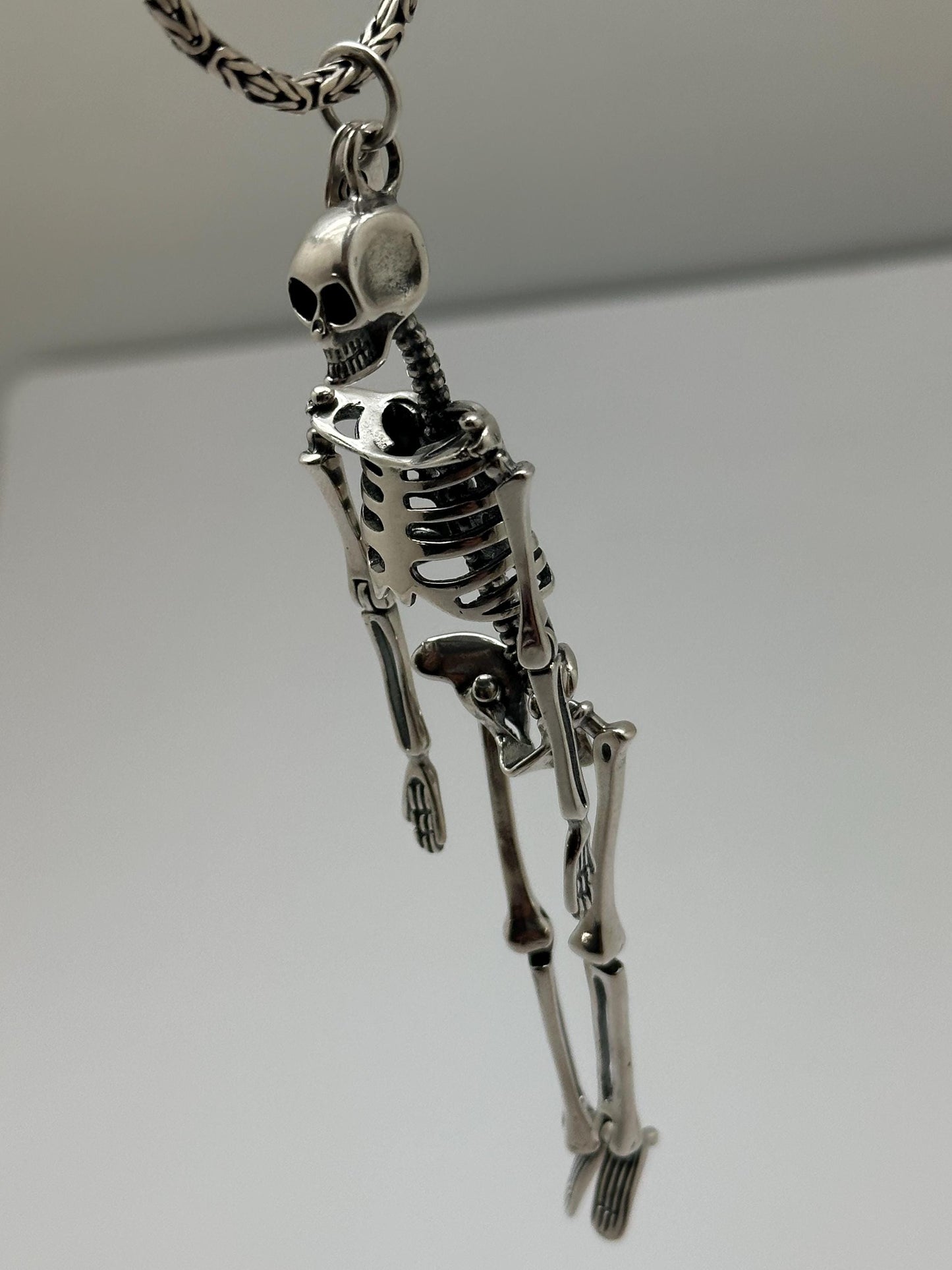 Large skeleton pendant, sterling silver,Gothic biker jewelry, Human skeleton silver pendant