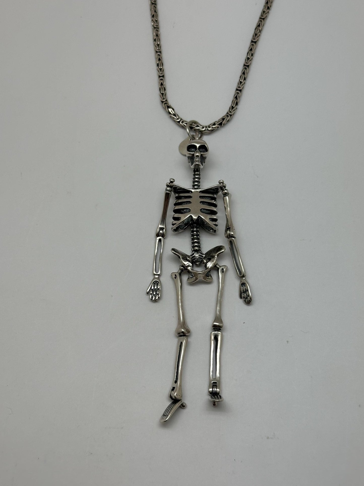 Large skeleton pendant, sterling silver,Gothic biker jewelry, Human skeleton silver pendant