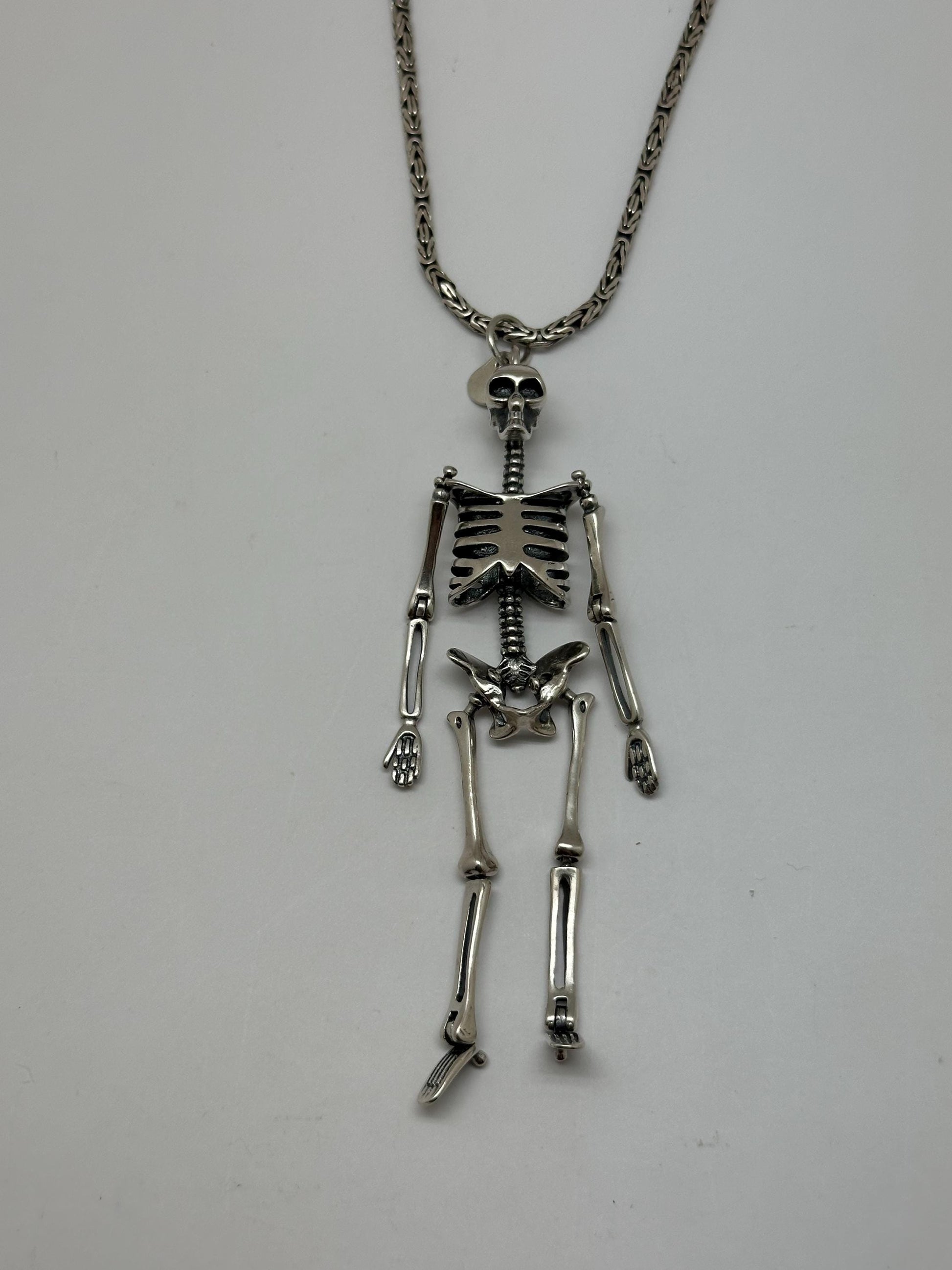 Large skeleton pendant, sterling silver,Gothic biker jewelry, Human skeleton silver pendant