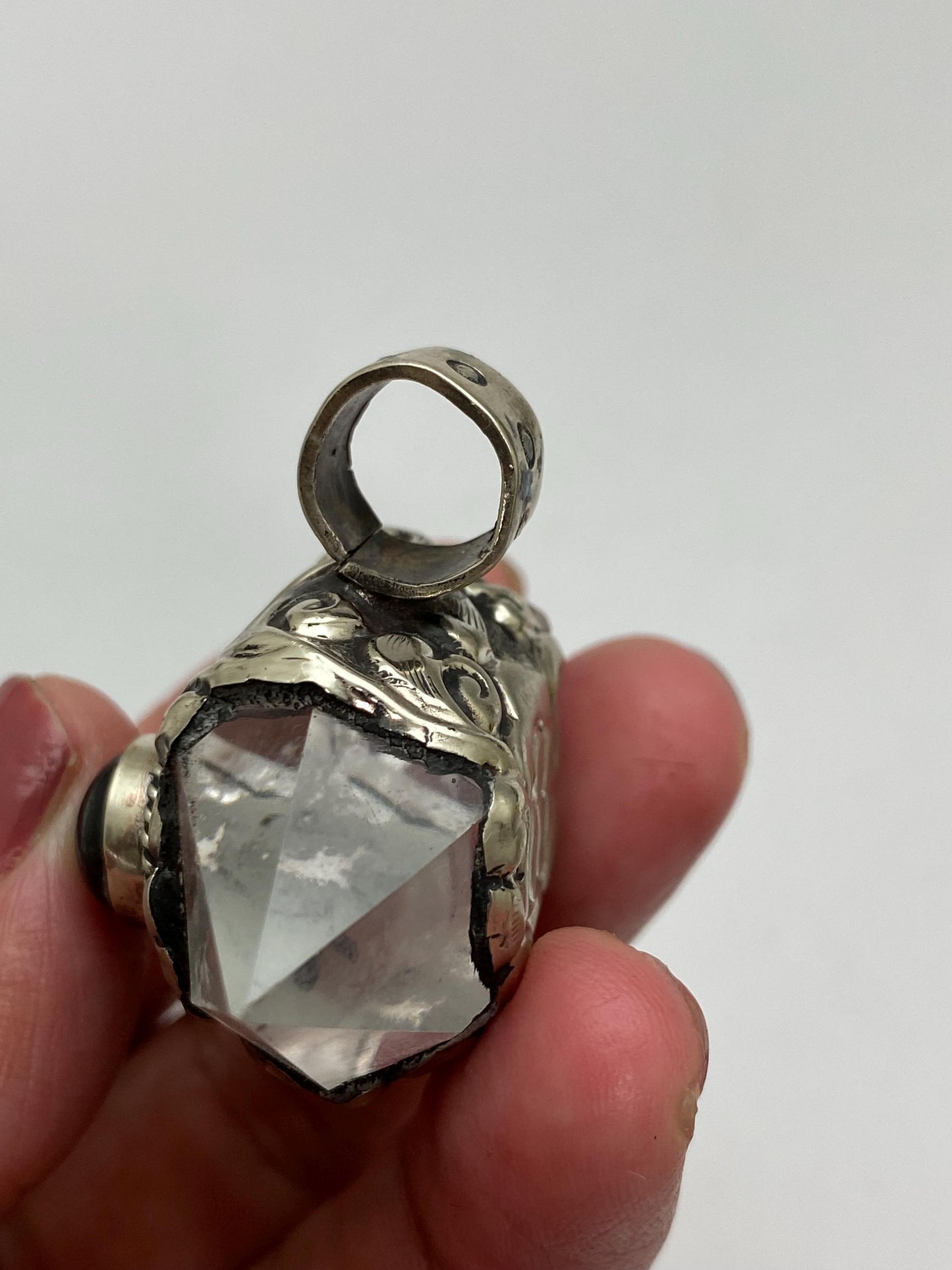 Double point pendant, garnet, handcrafted, Tibetan silver, ethnic style,quartz crystal, Nepalese