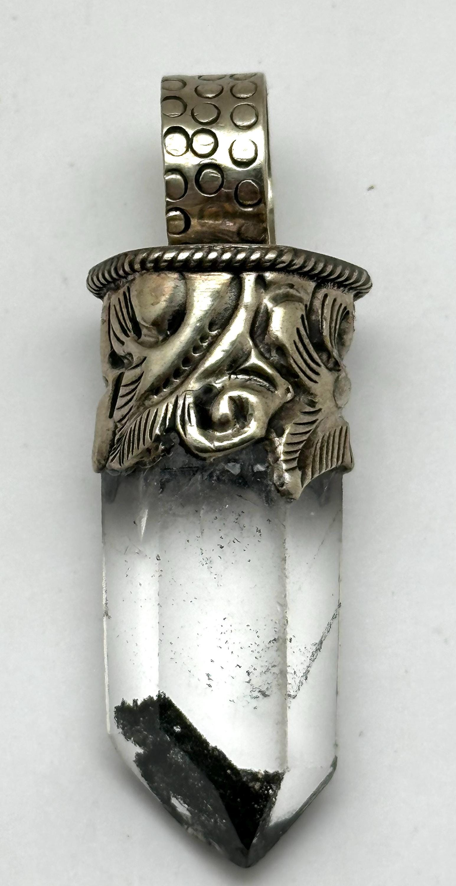 Quartz crystal pendant,handcrafted,Tibetan silver,ethnic style,Himalayan,Nepalese