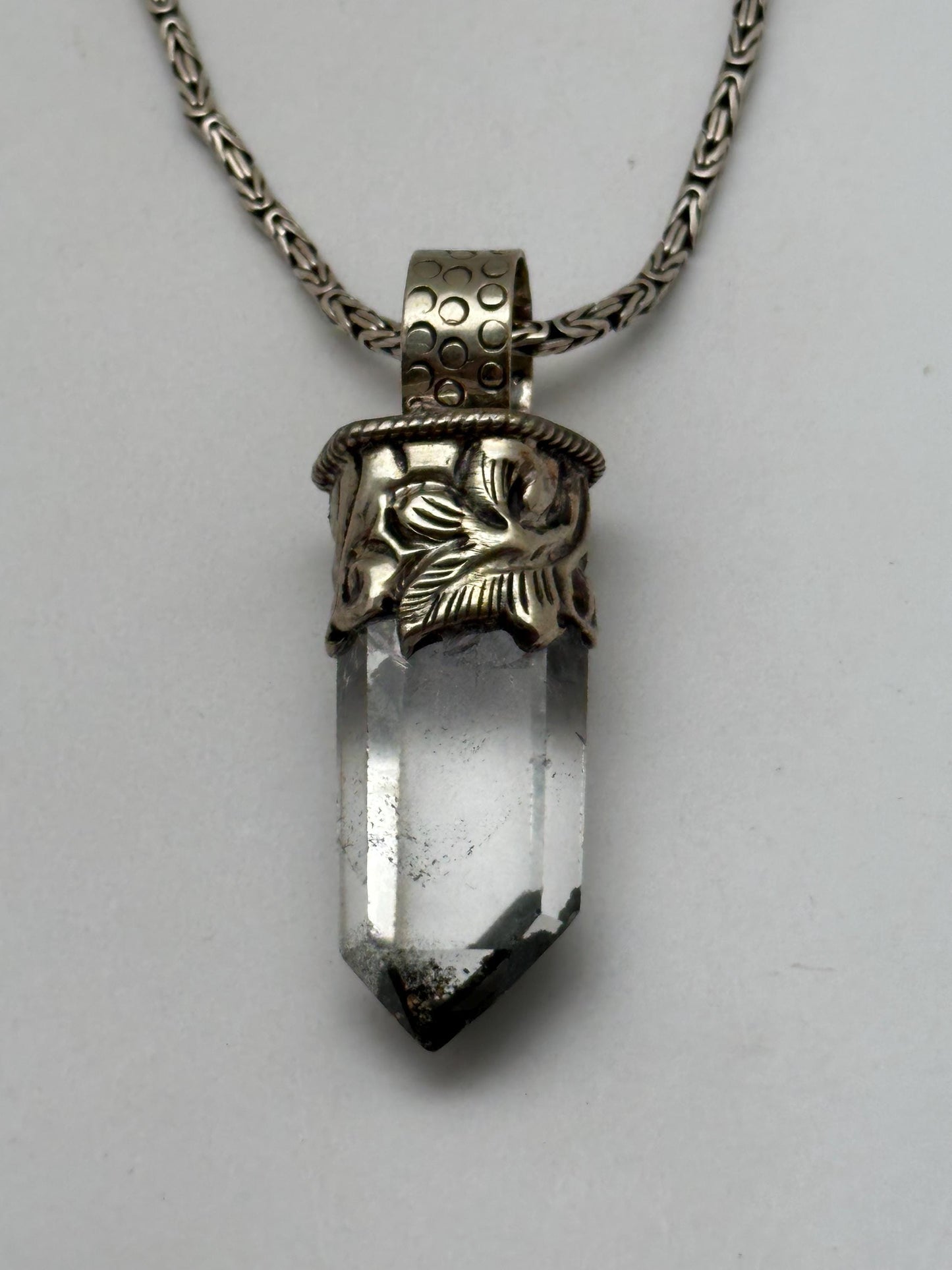 Quartz crystal pendant,handcrafted,Tibetan silver,ethnic style,Himalayan,Nepalese