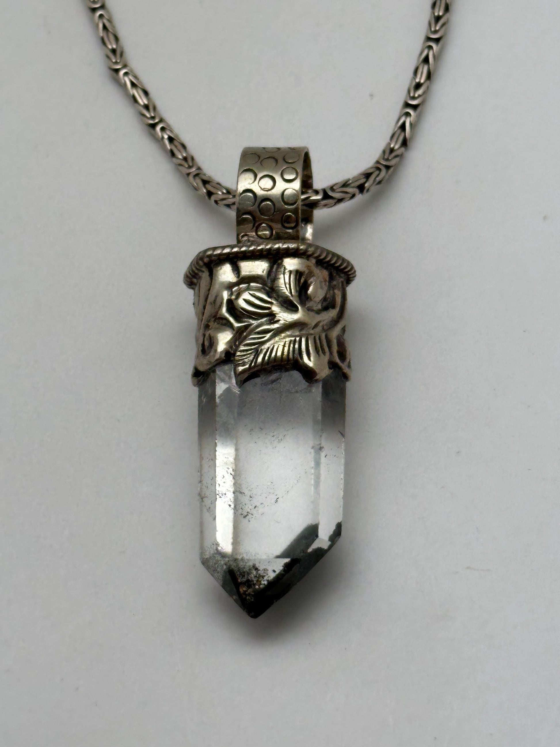 Quartz crystal pendant,handcrafted,Tibetan silver,ethnic style,Himalayan,Nepalese