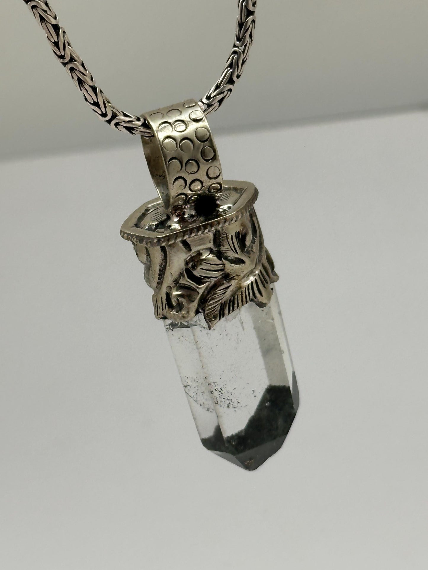 Quartz crystal pendant,handcrafted,Tibetan silver,ethnic style,Himalayan,Nepalese