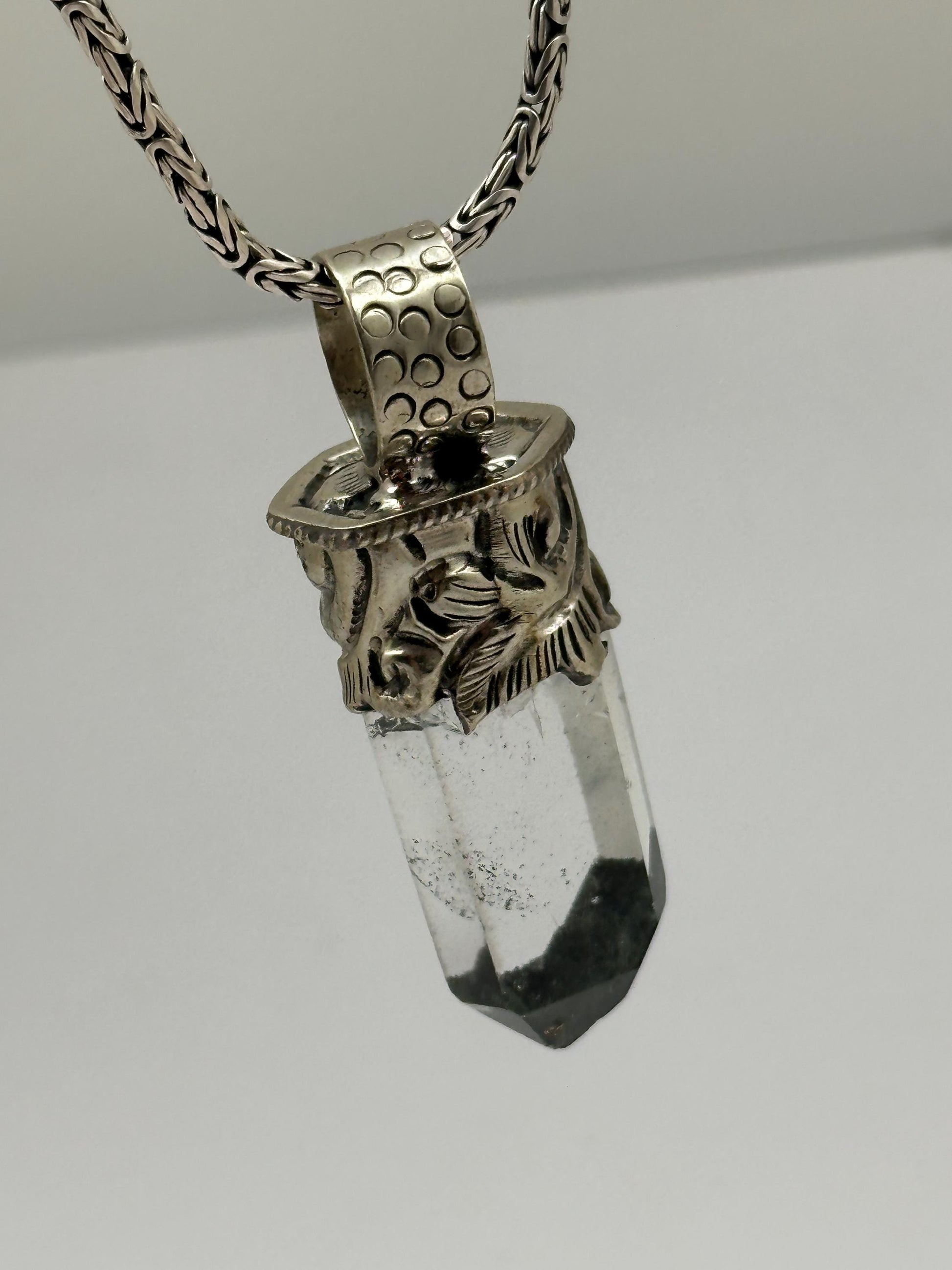 Quartz crystal pendant,handcrafted,Tibetan silver,ethnic style,Himalayan,Nepalese