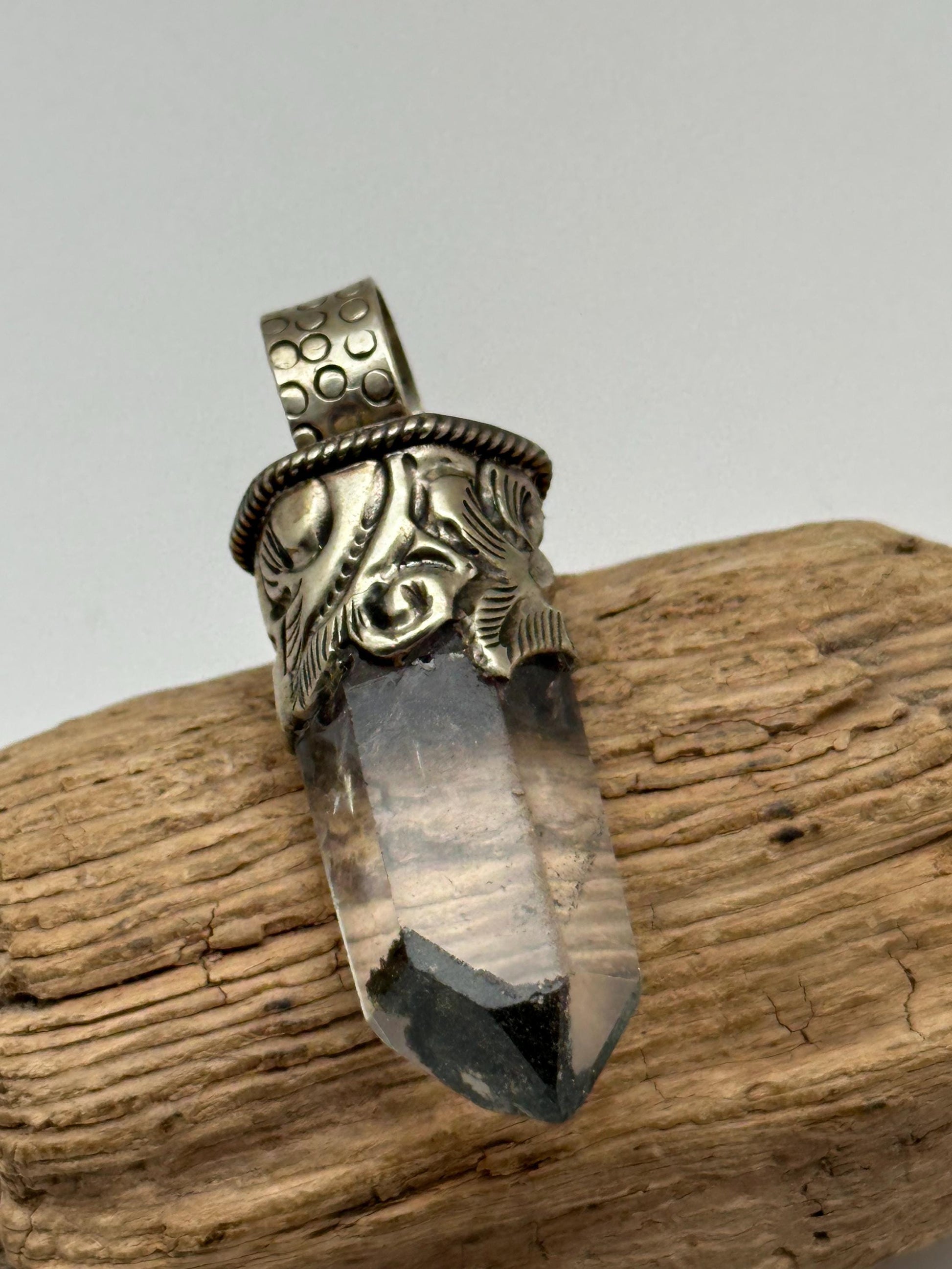 Quartz crystal pendant,handcrafted,Tibetan silver,ethnic style,Himalayan,Nepalese