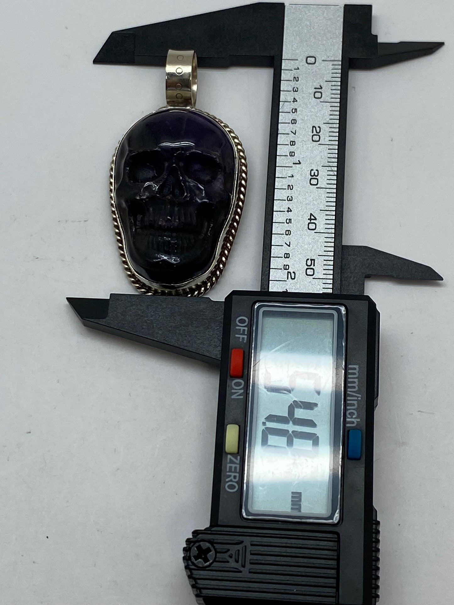 Amethyst carved skull pendant, handcrafted, Tibetan silver, adjustable,Nepalese