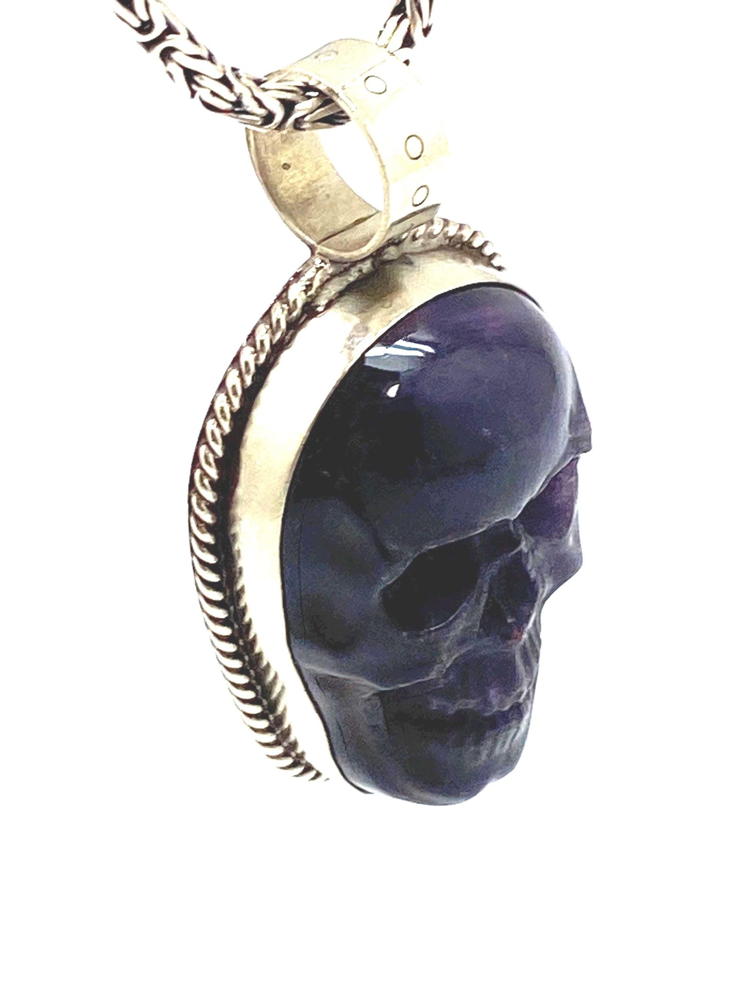 Amethyst carved skull pendant, handcrafted, Tibetan silver, adjustable,Nepalese