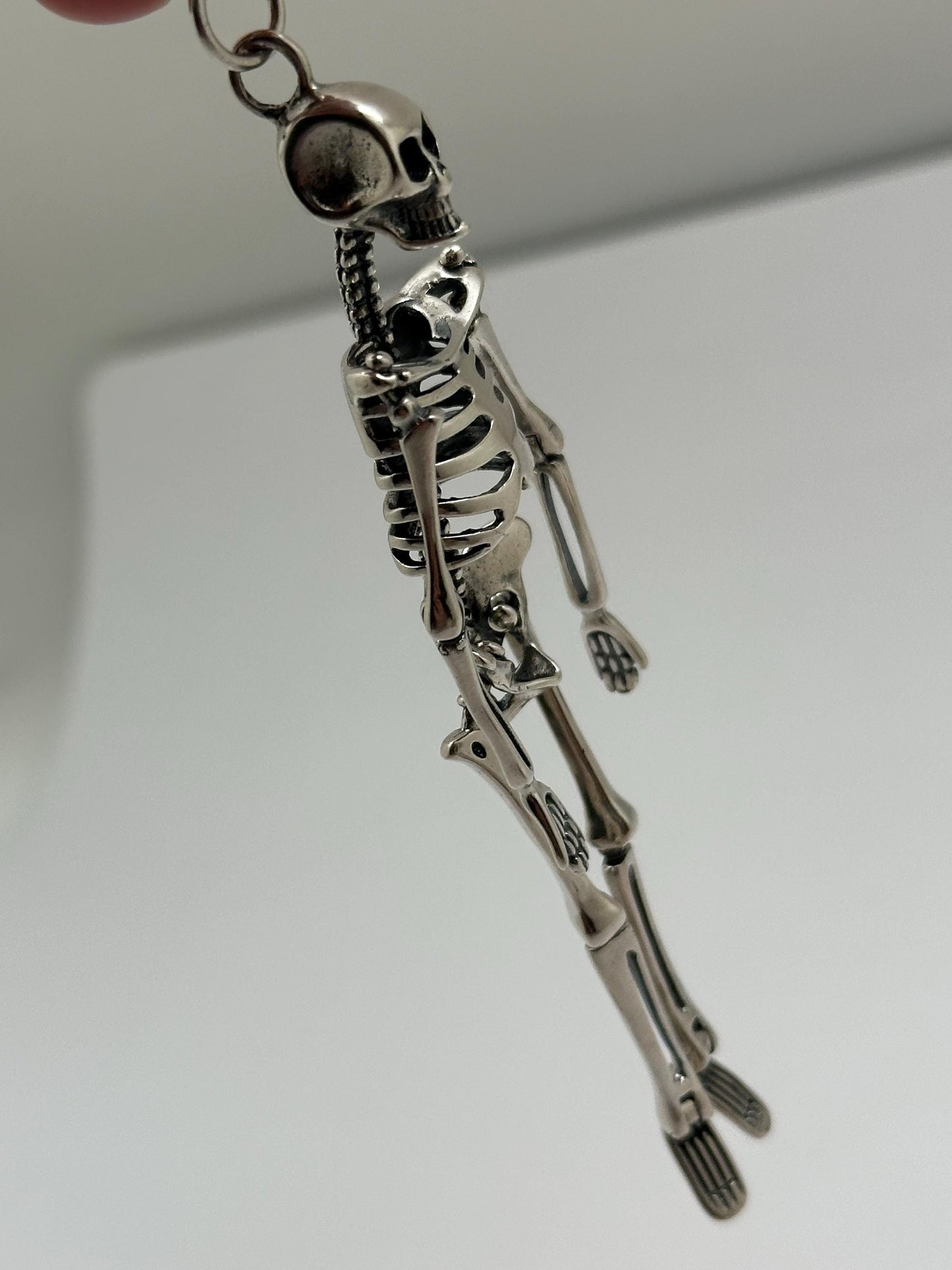 Large skeleton pendant, sterling silver,Gothic biker jewelry, Human skeleton silver pendant