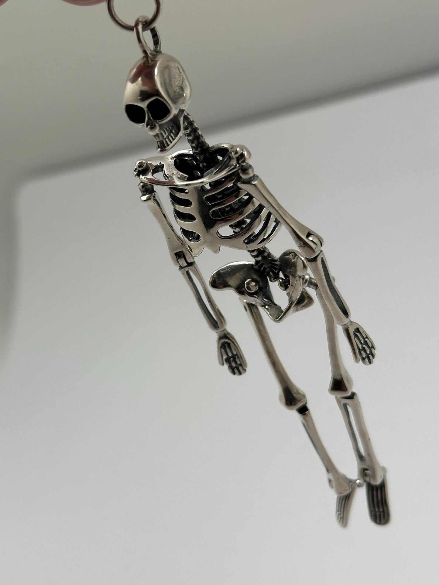 Large skeleton pendant, sterling silver,Gothic biker jewelry, Human skeleton silver pendant