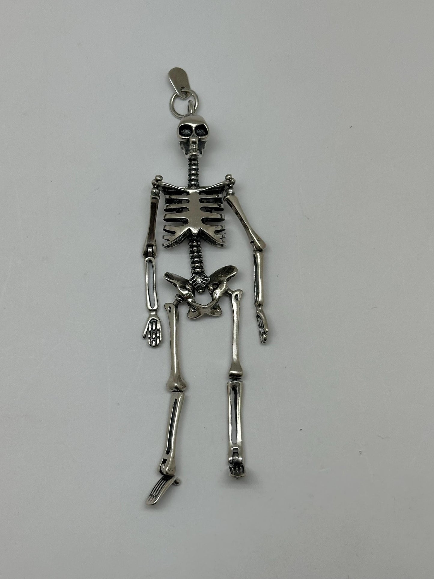 Large skeleton pendant, sterling silver,Gothic biker jewelry, Human skeleton silver pendant
