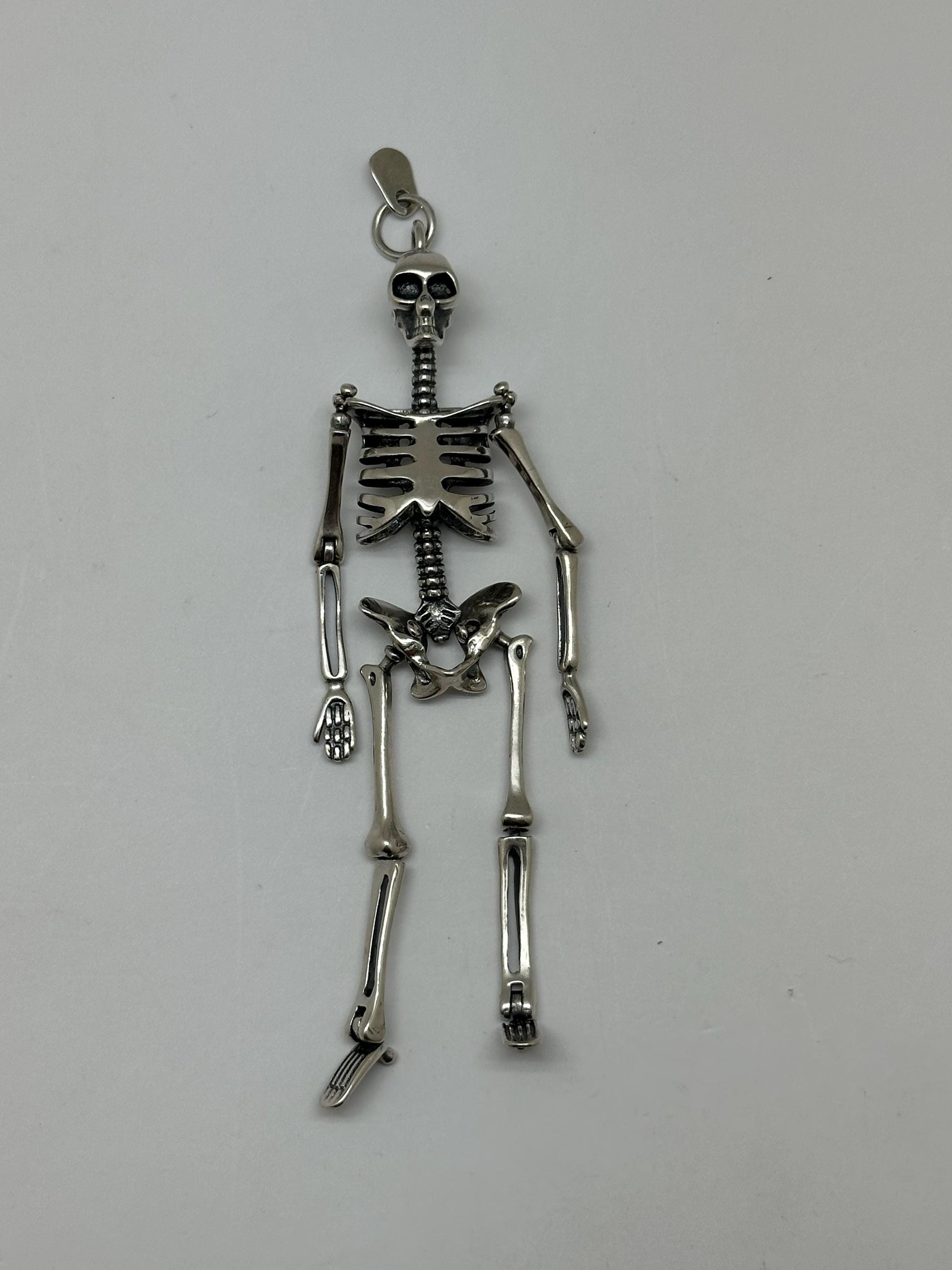 Large skeleton pendant, sterling silver,Gothic biker jewelry, Human skeleton silver pendant