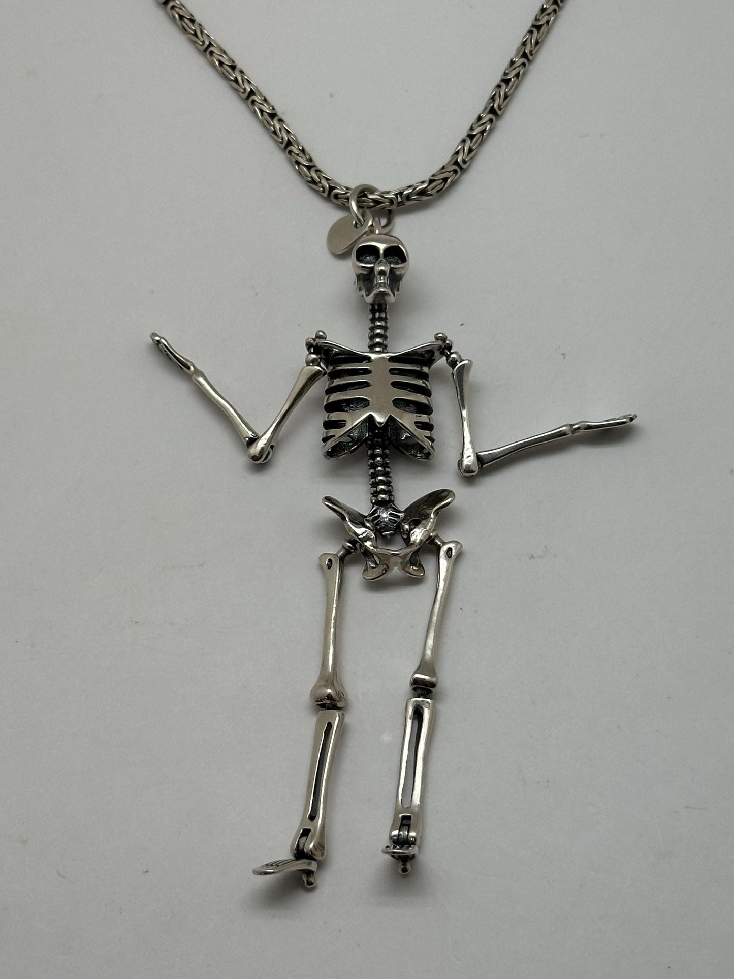 Large skeleton pendant, sterling silver,Gothic biker jewelry, Human skeleton silver pendant