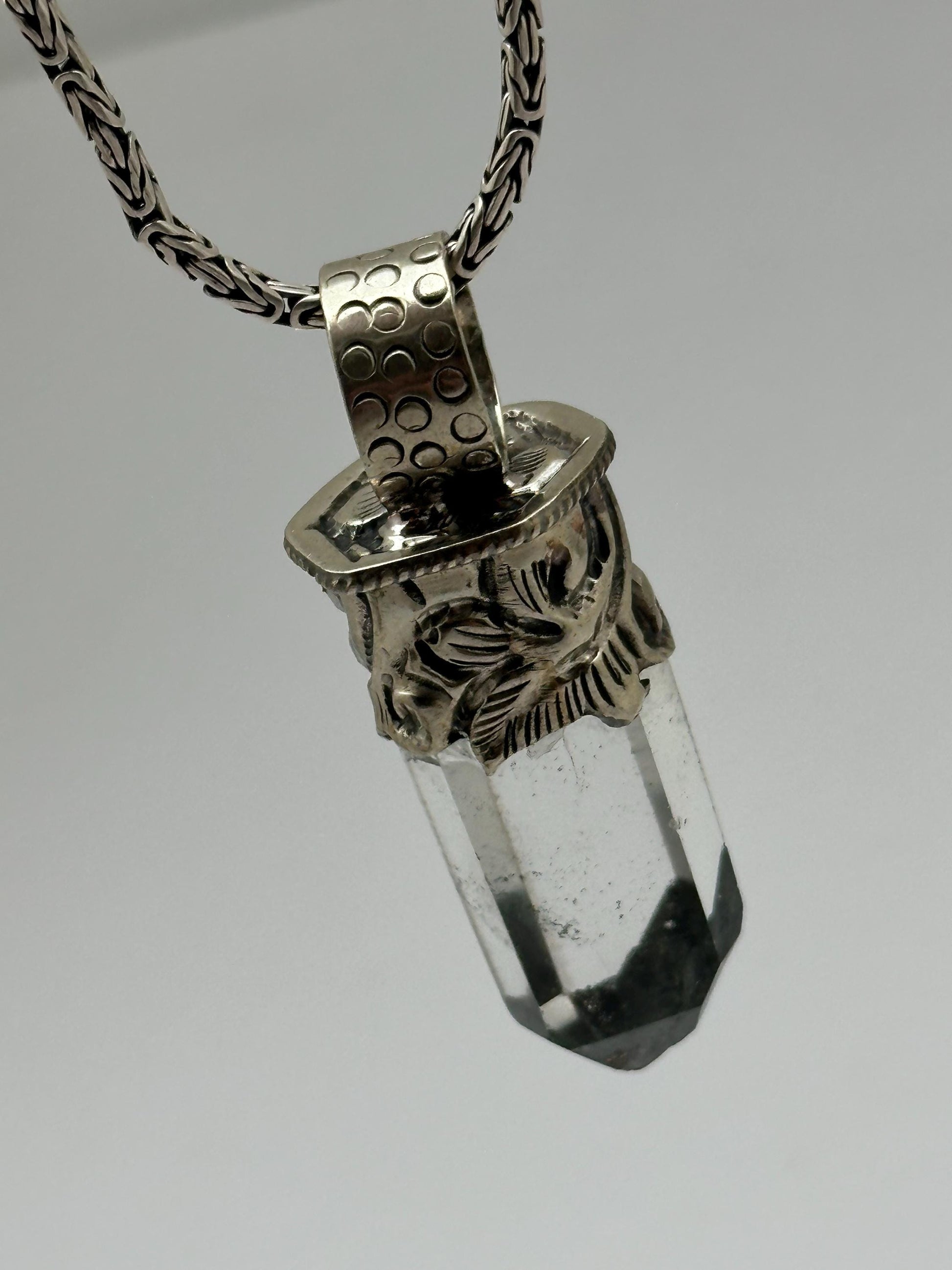 Quartz crystal pendant,handcrafted,Tibetan silver,ethnic style,Himalayan,Nepalese