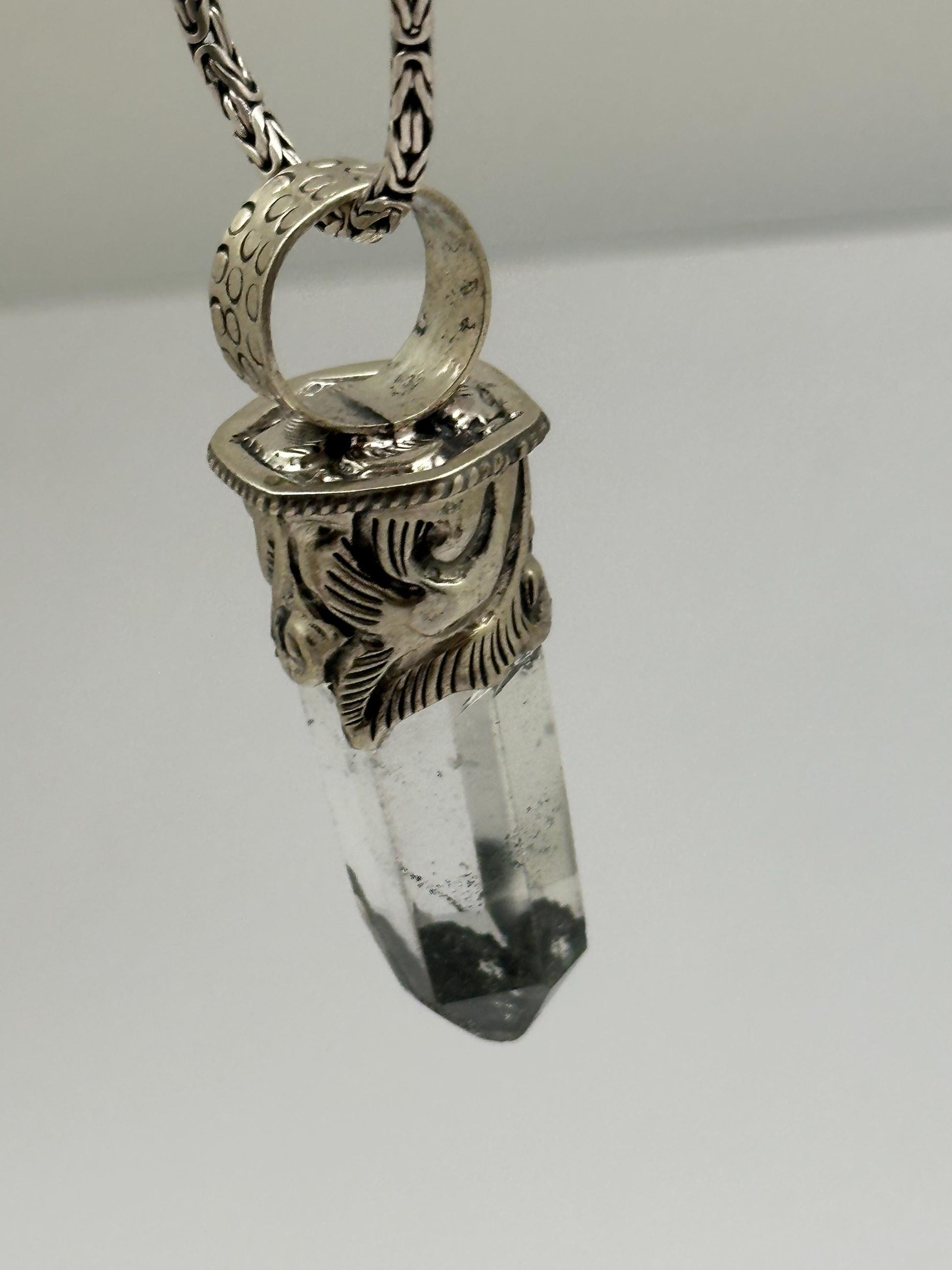 Quartz crystal pendant,handcrafted,Tibetan silver,ethnic style,Himalayan,Nepalese
