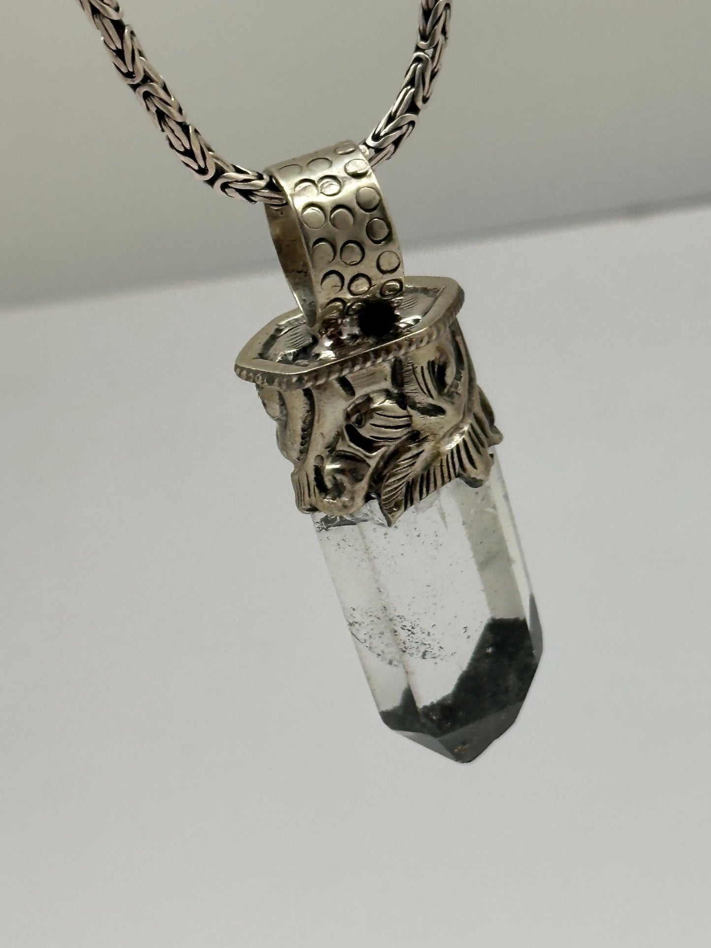 Quartz crystal pendant,handcrafted,Tibetan silver,ethnic style,Himalayan,Nepalese