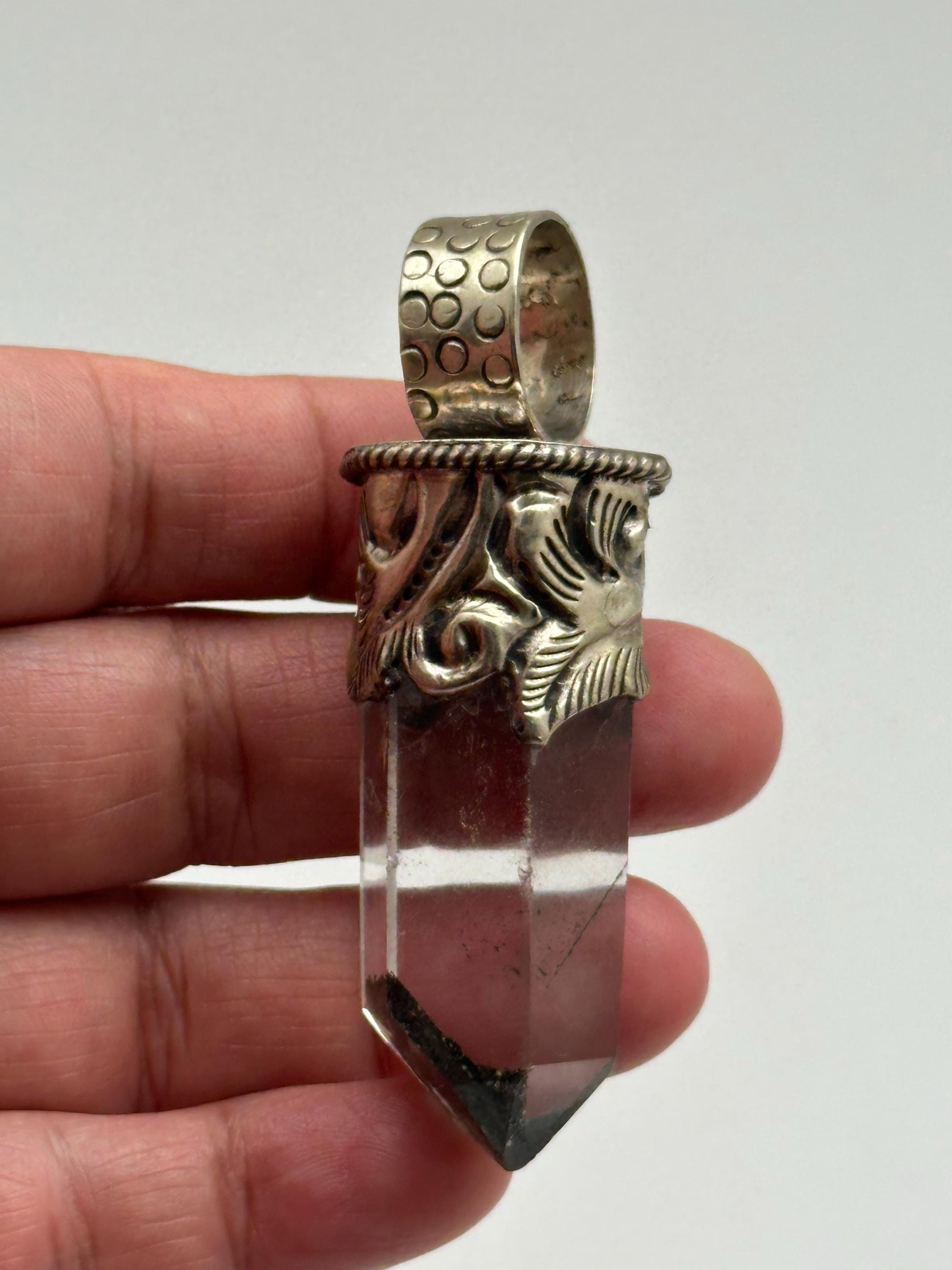 Quartz crystal pendant,handcrafted,Tibetan silver,ethnic style,Himalayan,Nepalese