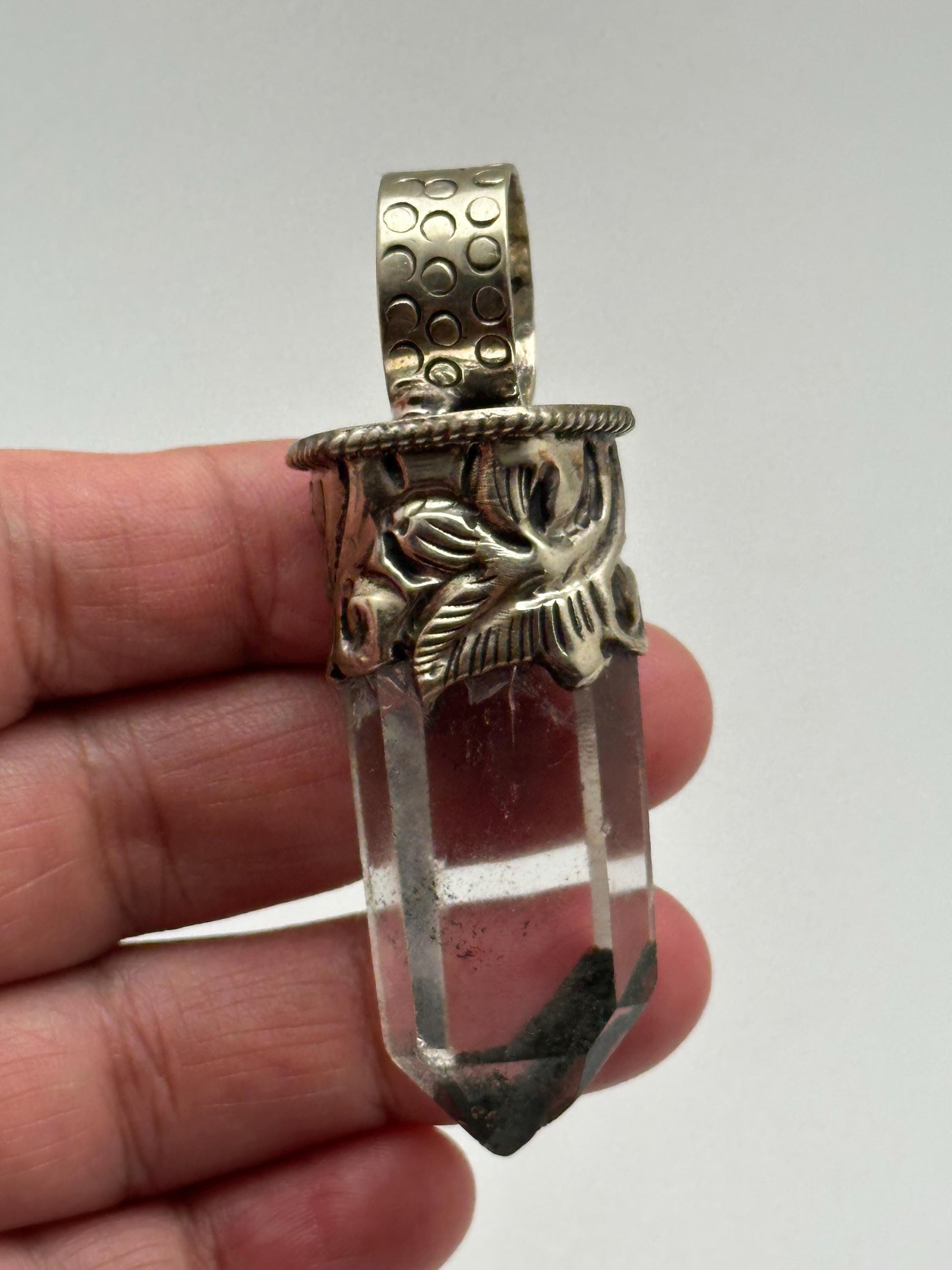 Quartz crystal pendant,handcrafted,Tibetan silver,ethnic style,Himalayan,Nepalese