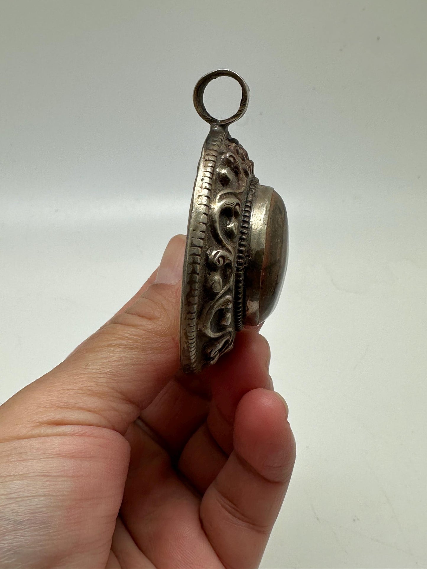 Agate pendant, handcrafted,tibetan repousse silver,Nepalese 54X41mm