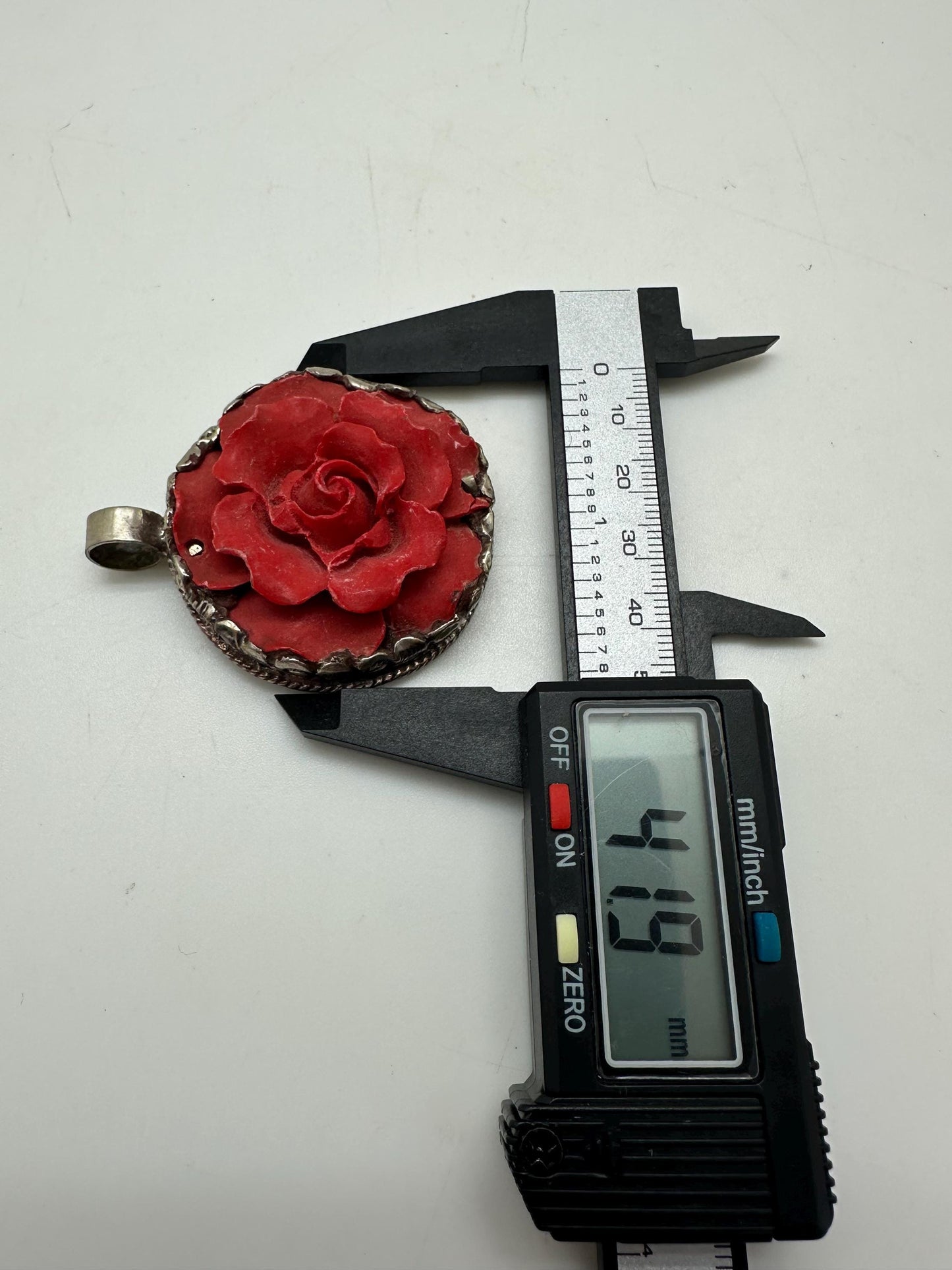 Flower pendant, red resin rose pendant,handcrafted, tibetan silver, ethnic style, Nepalese,52mmX41mm