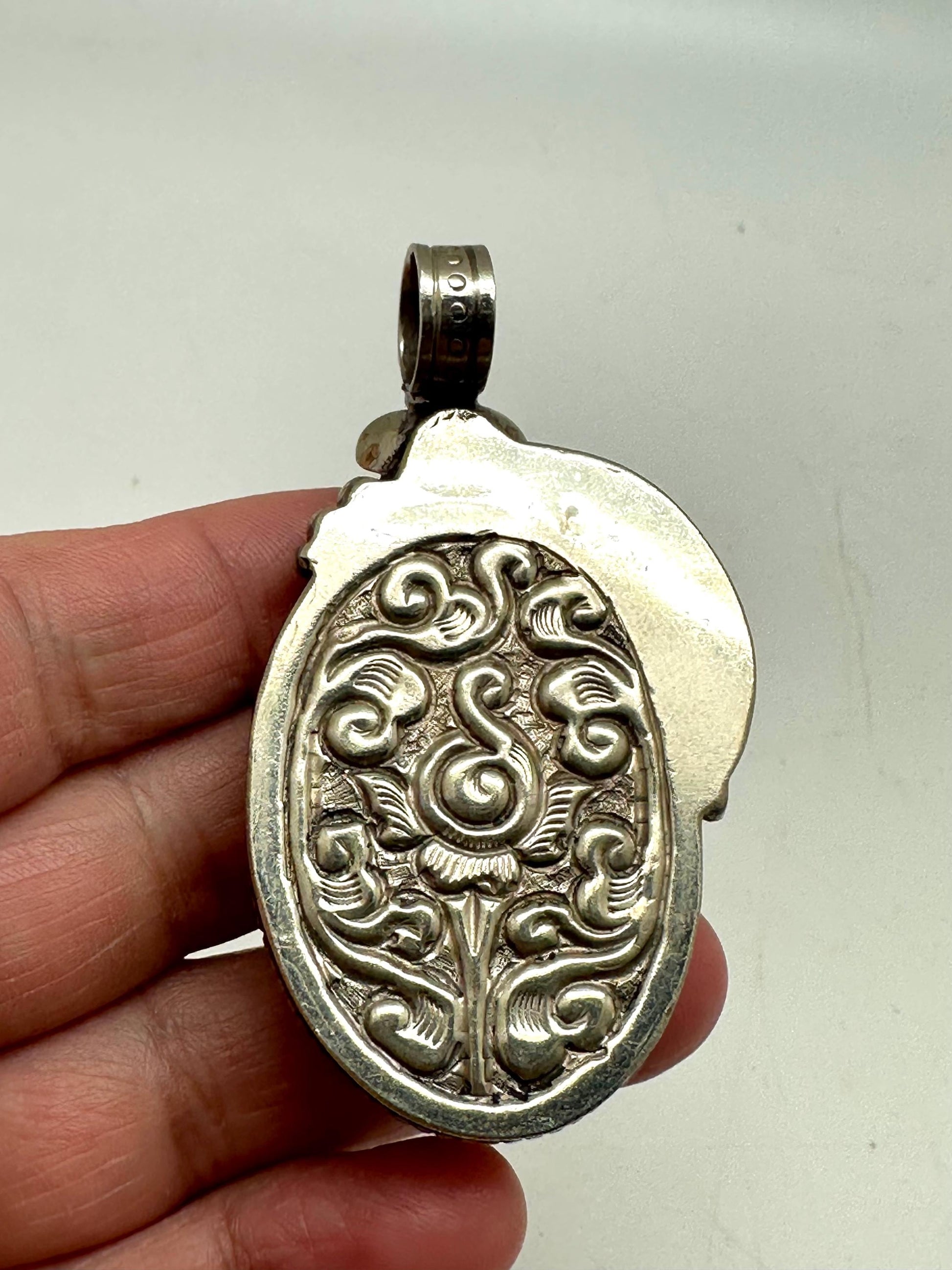 Larimar pendant, handcrafted , Tibetan silver, ethnic style,Nepalese, 56X28mm