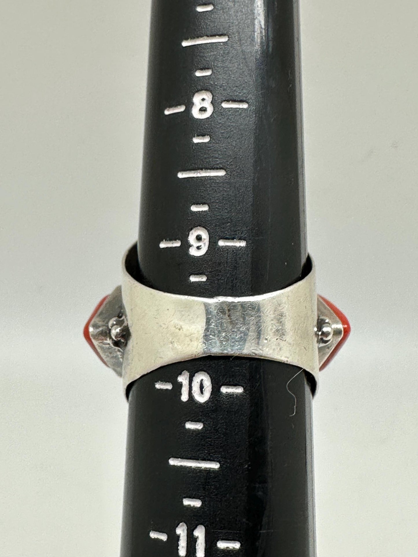 lapis and coral ring, handcrafted,sterling silver, ethnic style, size 9.5