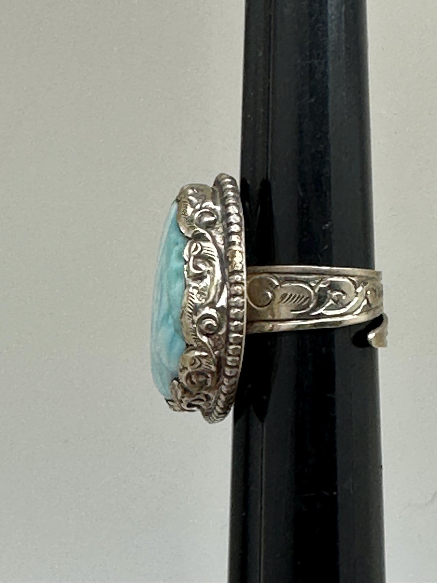Larimar ring, handcrafted,tibetan repouse silver, ethnic style, adjustable,