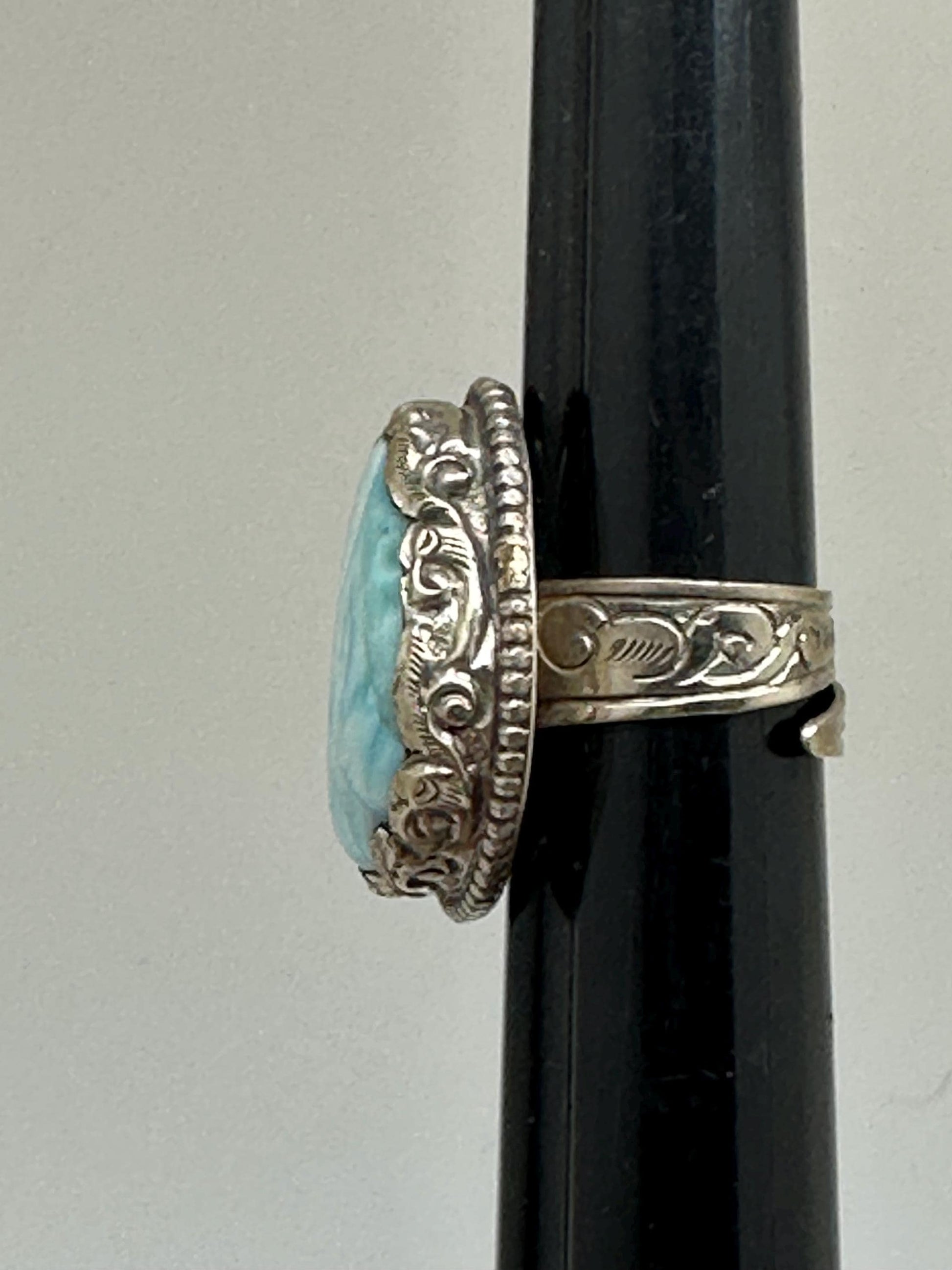 Larimar ring, handcrafted,tibetan repouse silver, ethnic style, adjustable,