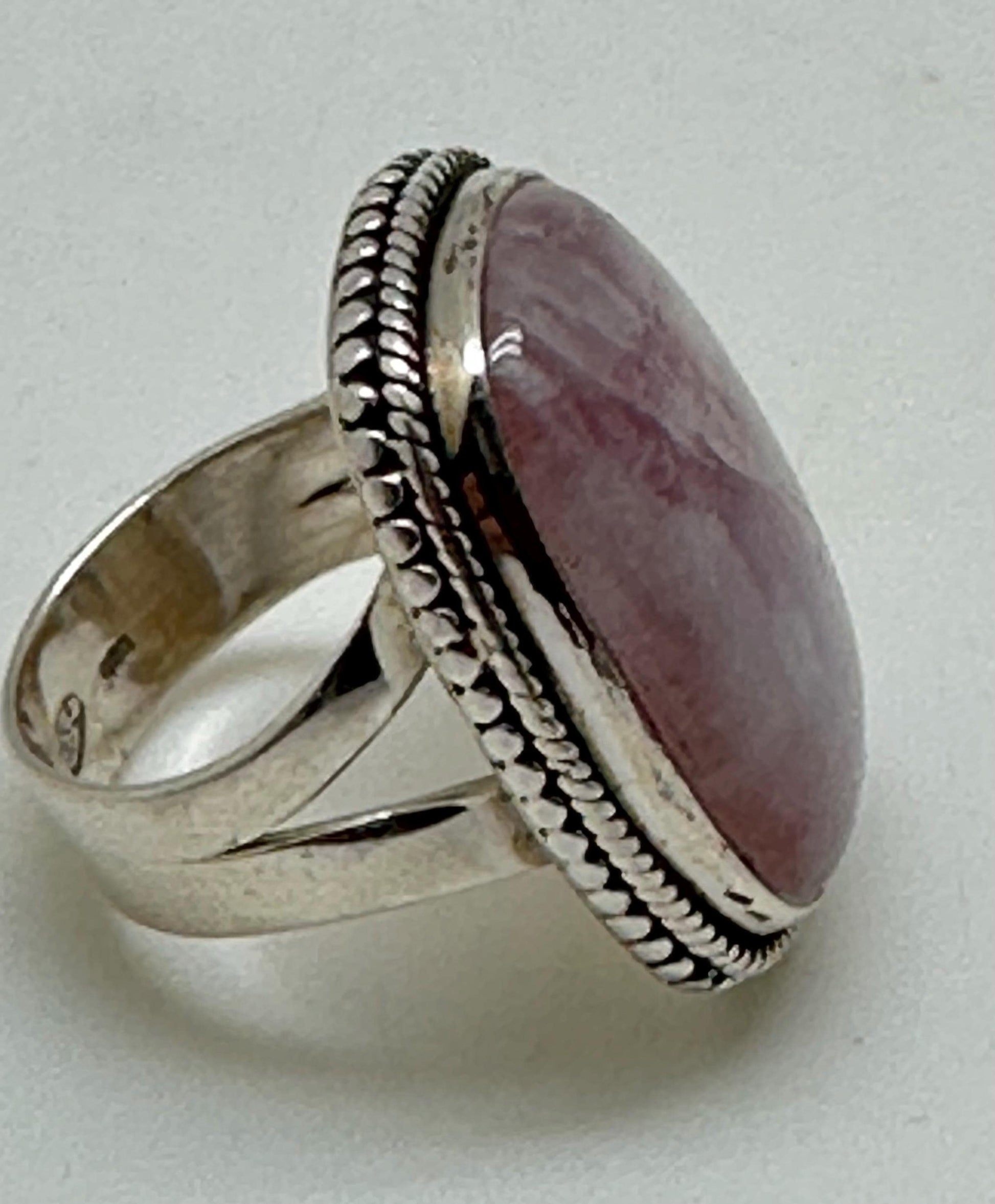 pink moonstone ring,925 silver, sterling silver, gems stone, ring size 6.5