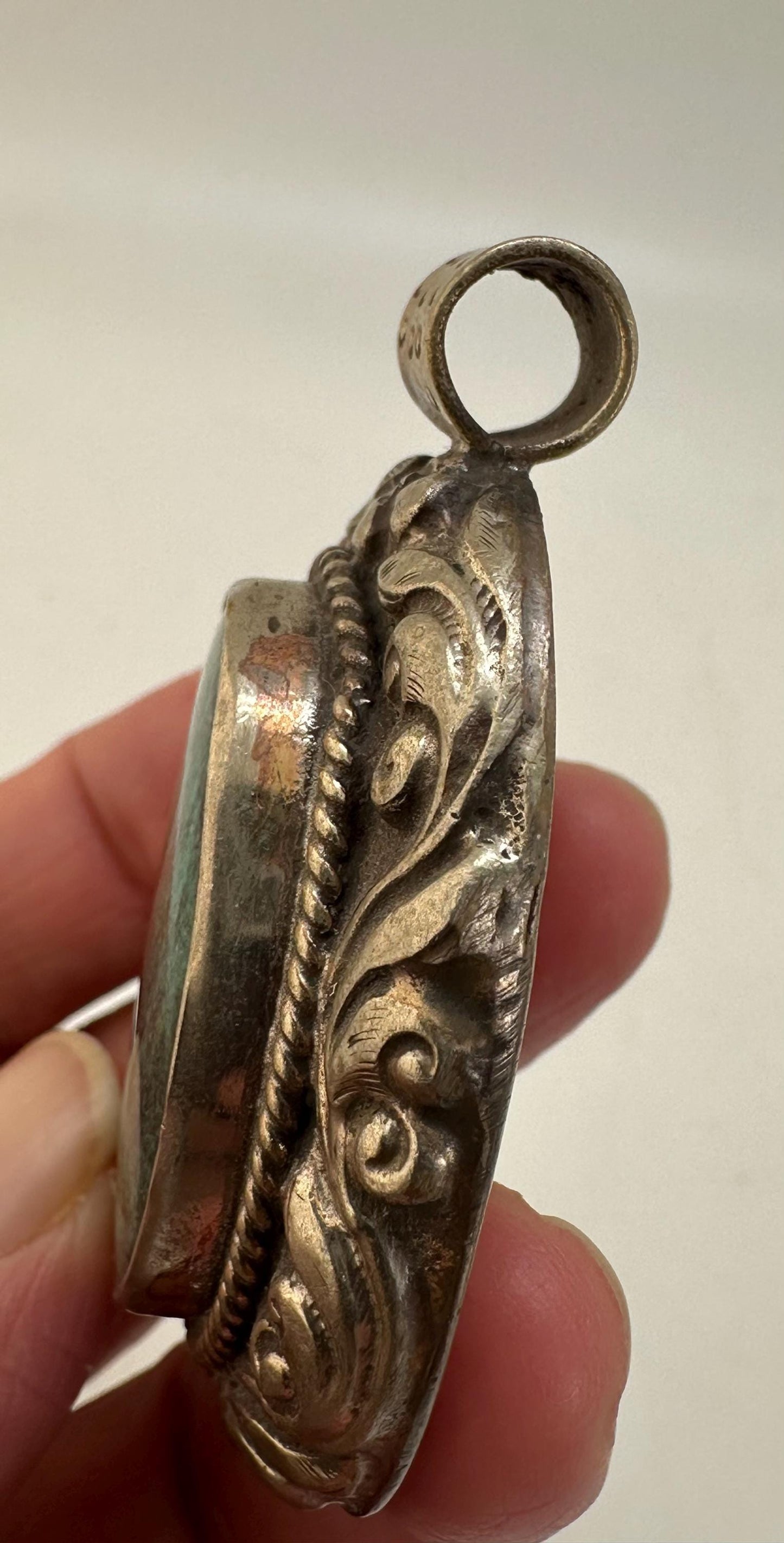 turquoise pendant, handcrafted,tibetan repousse silver,ethnic style,Nepalese 52mmX32mm