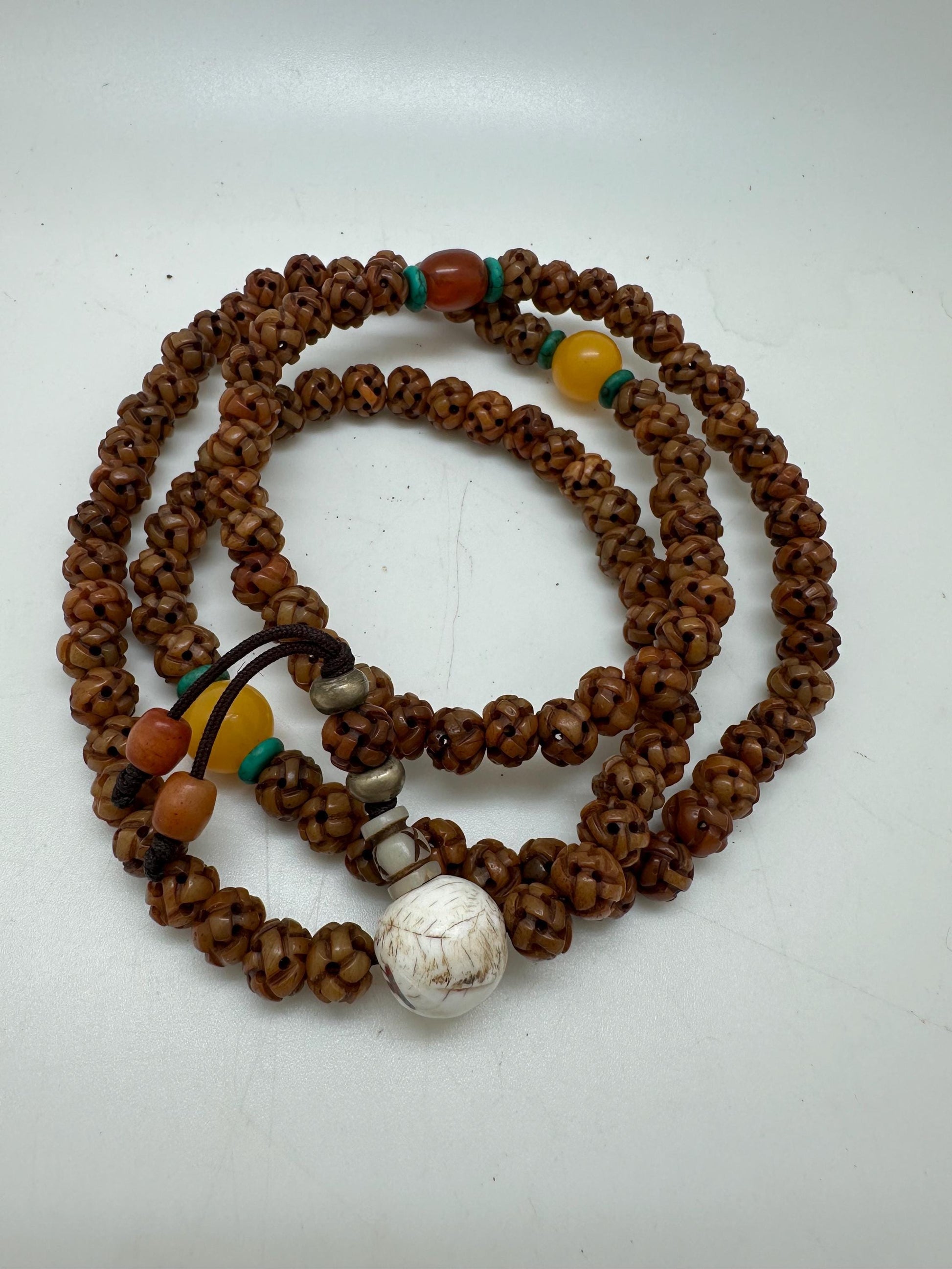 Endless knot prayerMala, master handcrafted, yak bone endless knots,