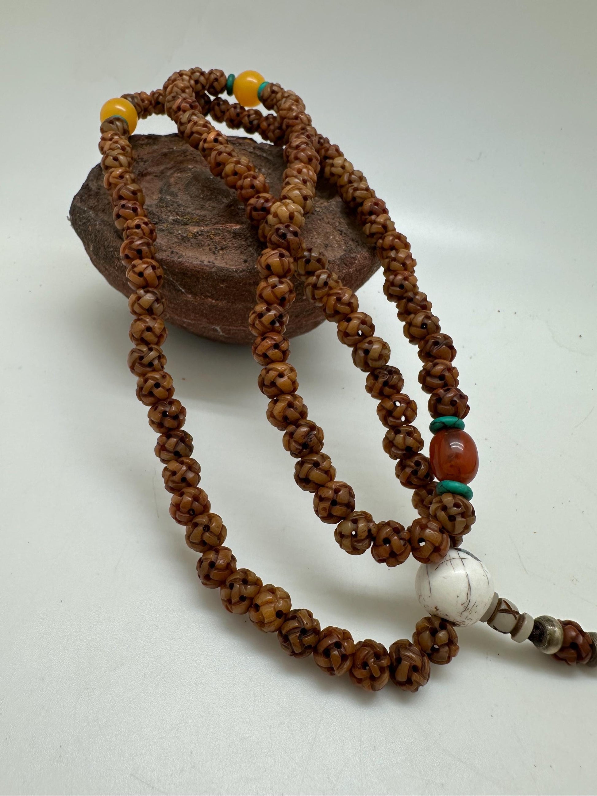 Endless knot prayerMala, master handcrafted, yak bone endless knots,