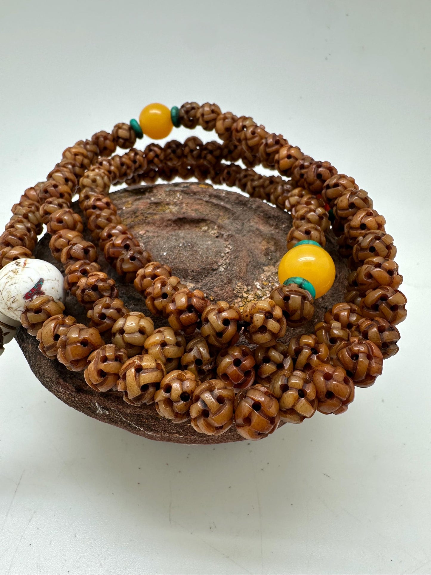 Endless knot prayerMala, master handcrafted, yak bone endless knots,
