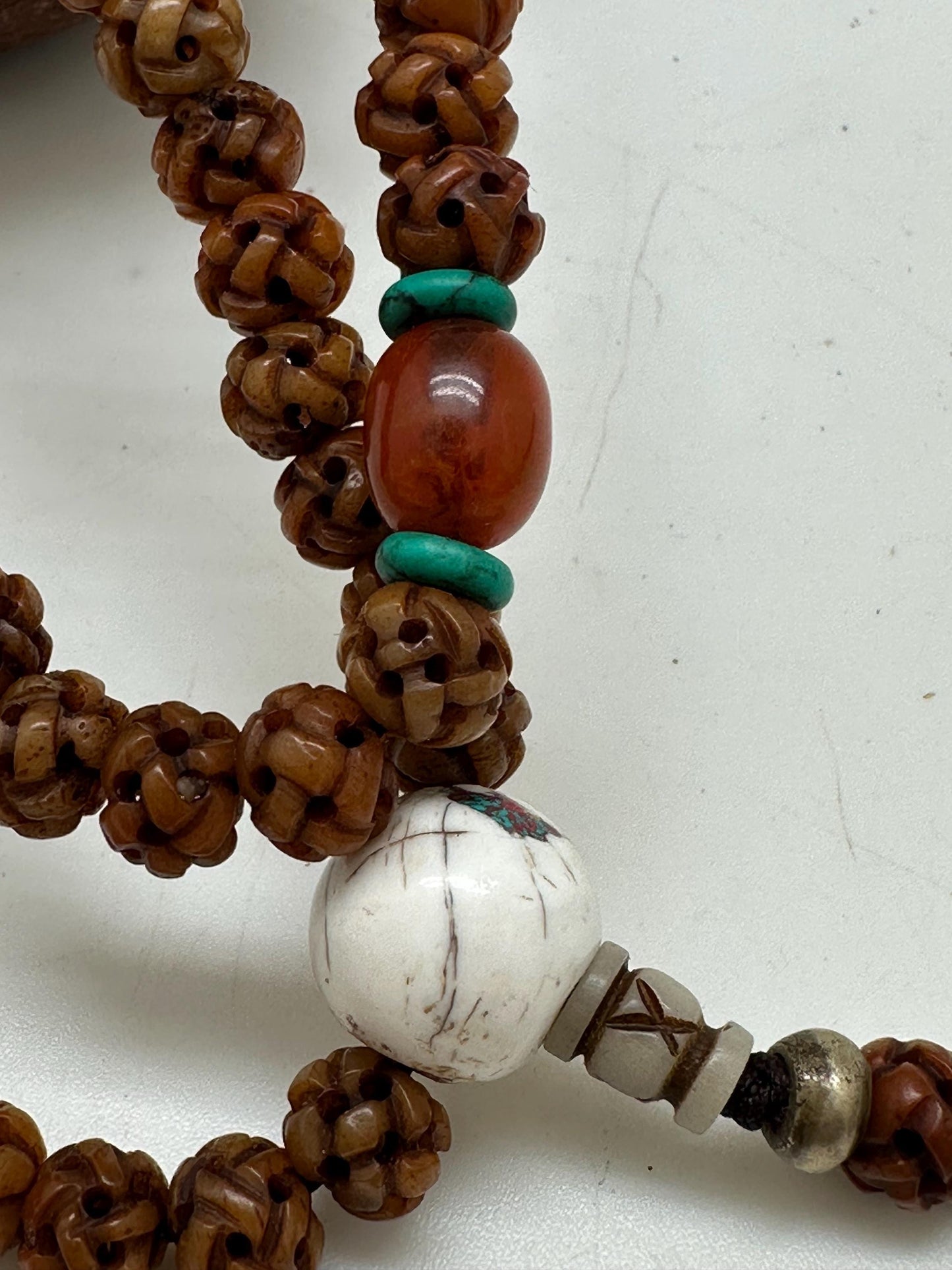 Endless knot prayerMala, master handcrafted, yak bone endless knots,