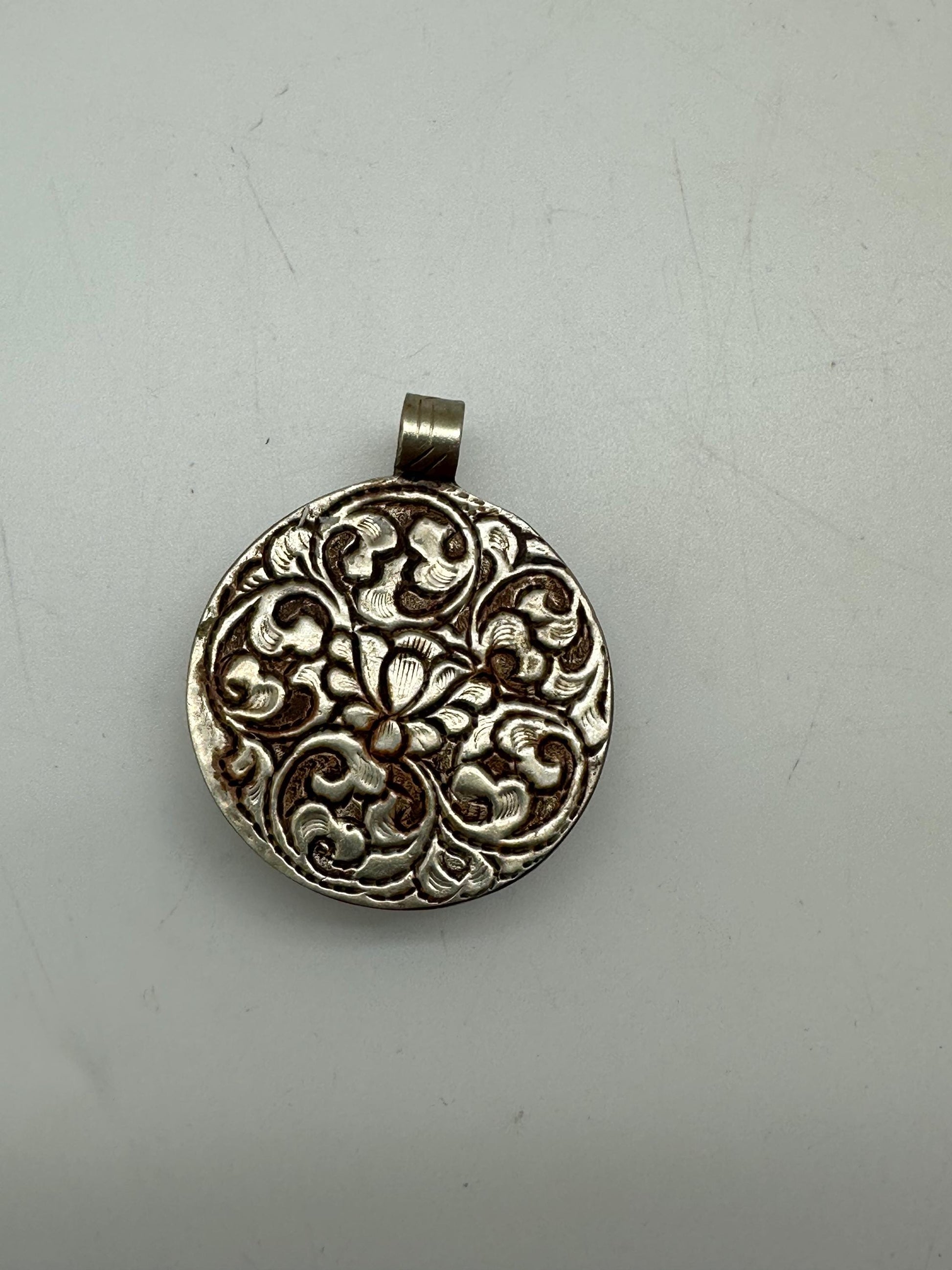 Agate pendant, handcrafted,tibetan repousse silver,Nepalese 54X41mm