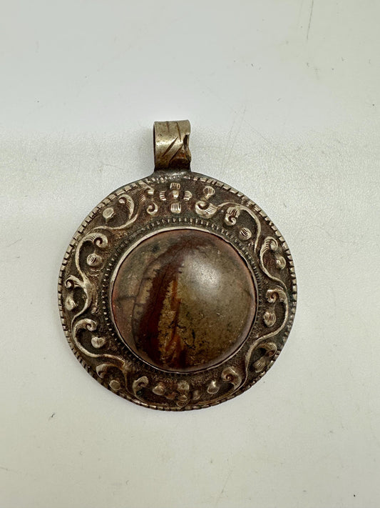 Agate pendant, handcrafted,tibetan repousse silver,Nepalese 54X41mm