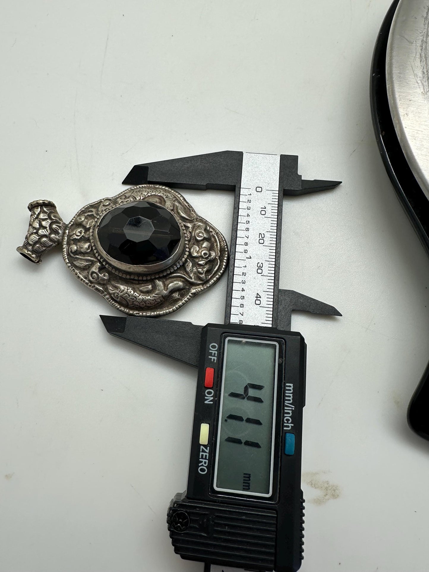 Large pendant,Black onyx, fish carved, handcrafted,Tibetan repousse silver, ethnic style,Nepalese 65mmX41mm