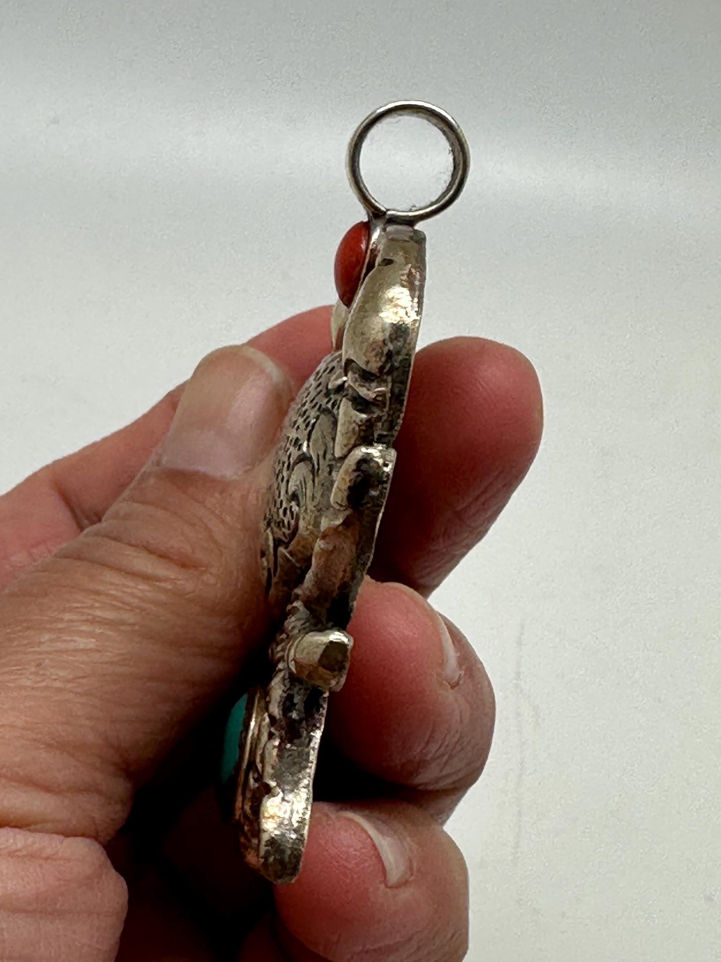 crab pendant, coral,turquoise,handcrafted,tibetan silver, ethnic style,Nepalese,53X45mm