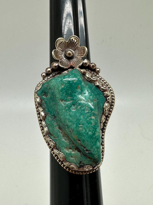 Turquoise ring, handcrafted,tibetan silver,adjustable,48mmX26mm