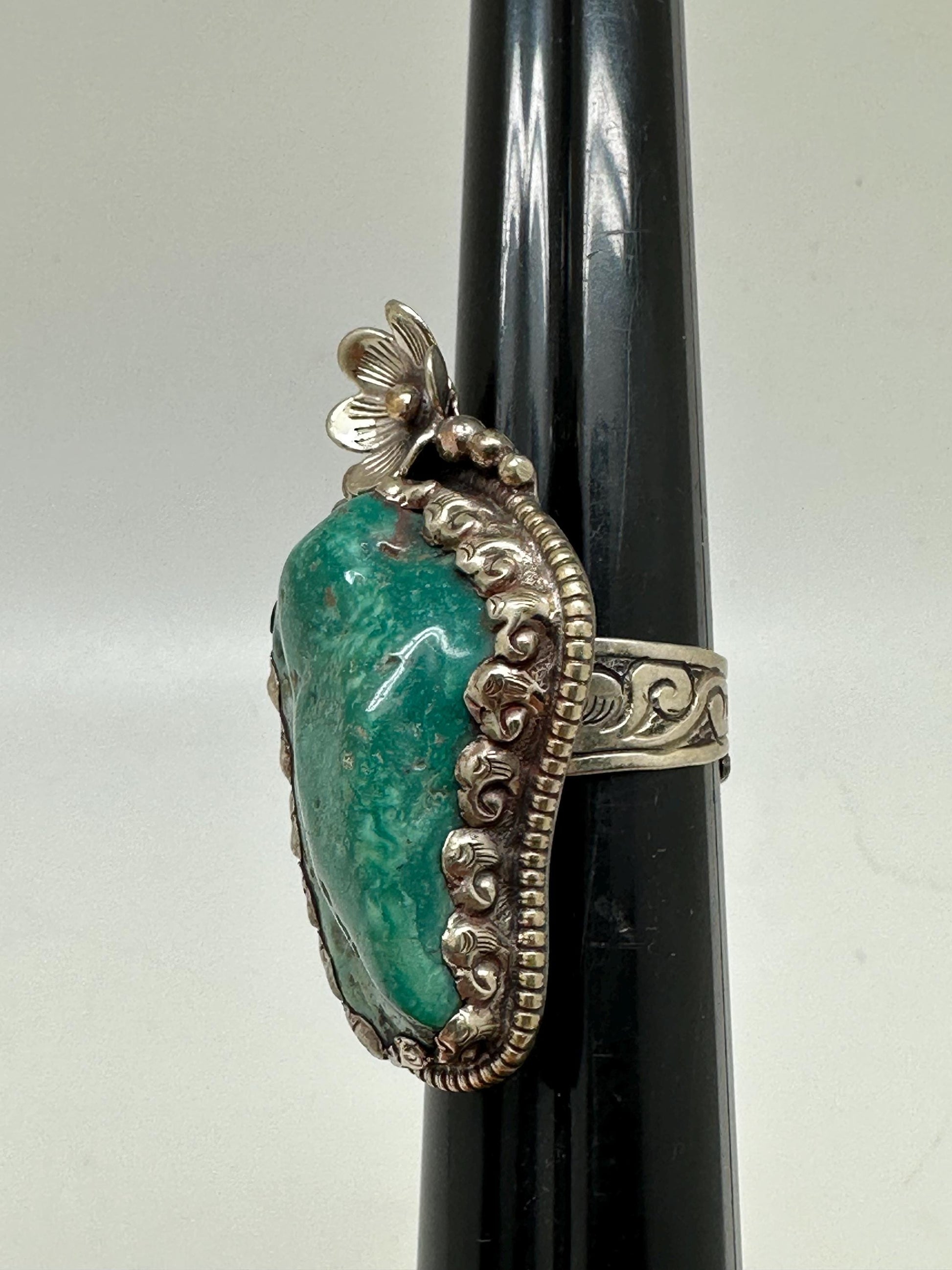 Turquoise ring, handcrafted,tibetan silver,adjustable,48mmX26mm
