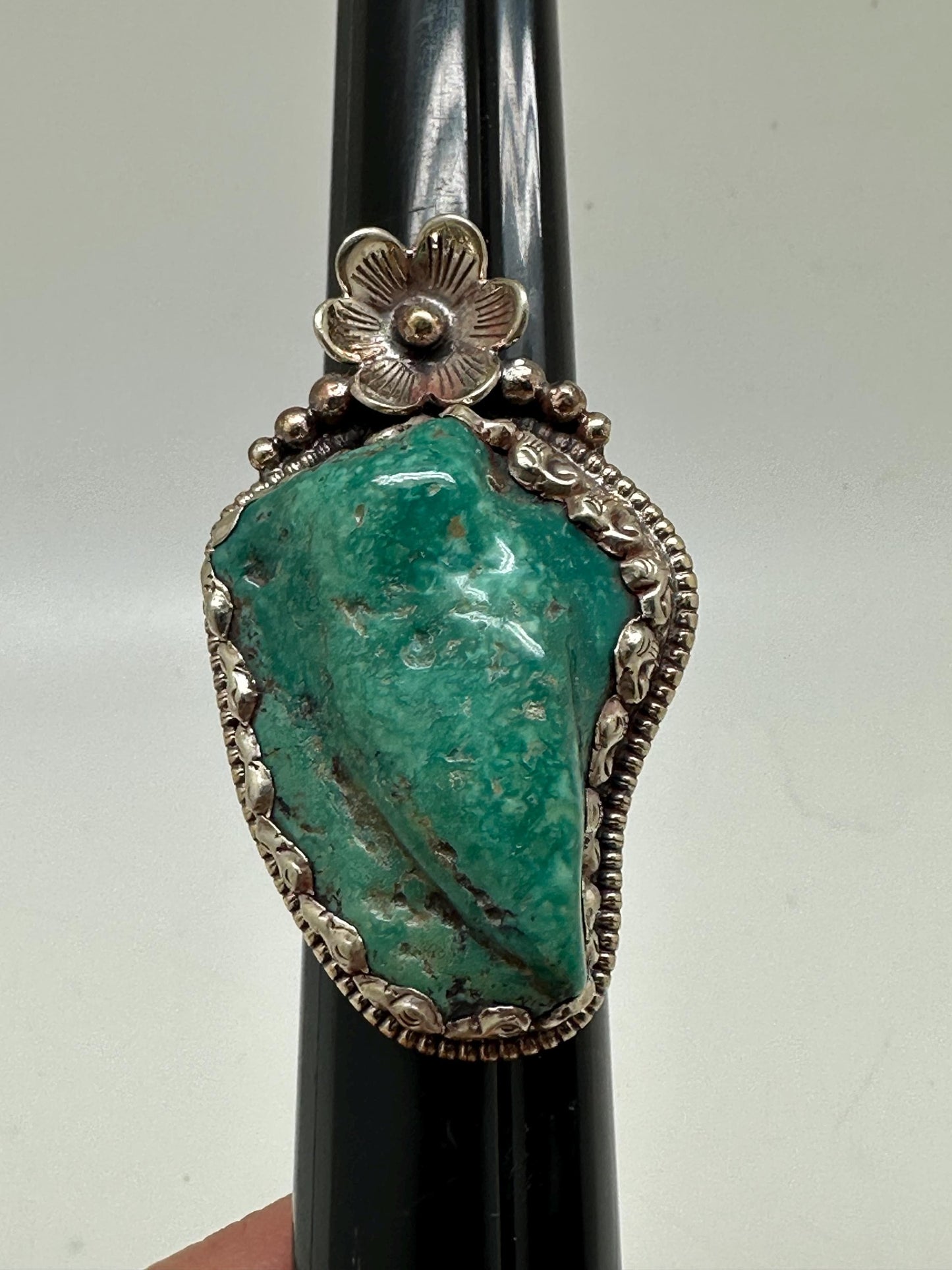 Turquoise ring, handcrafted,tibetan silver,adjustable,48mmX26mm