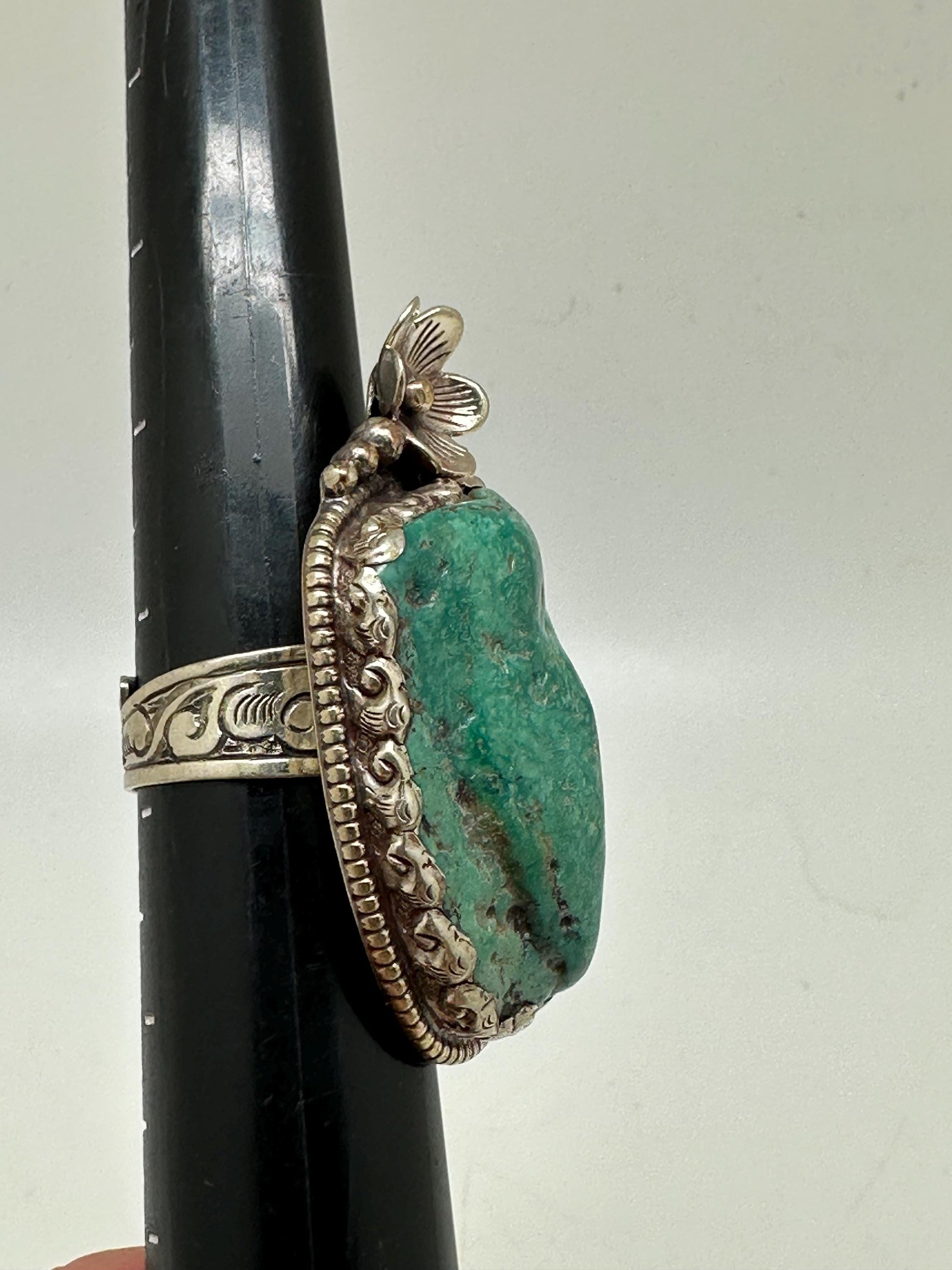 Turquoise ring, handcrafted,tibetan silver,adjustable,48mmX26mm