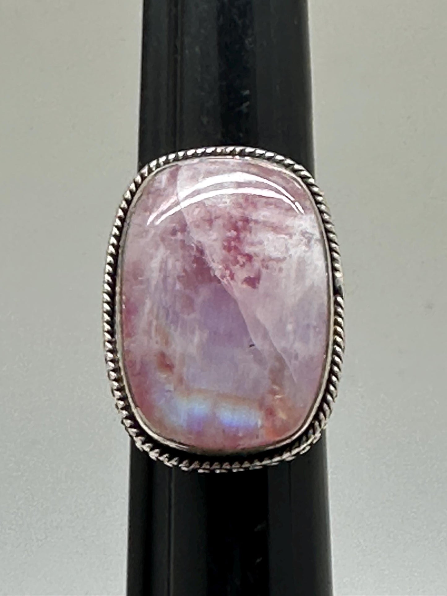 pink moonstone ring,925 silver, sterling silver, gems stone, ring size 6.5