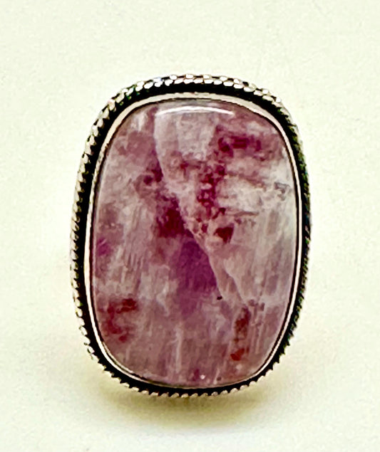 pink moonstone ring,925 silver, sterling silver, gems stone, ring size 6.5