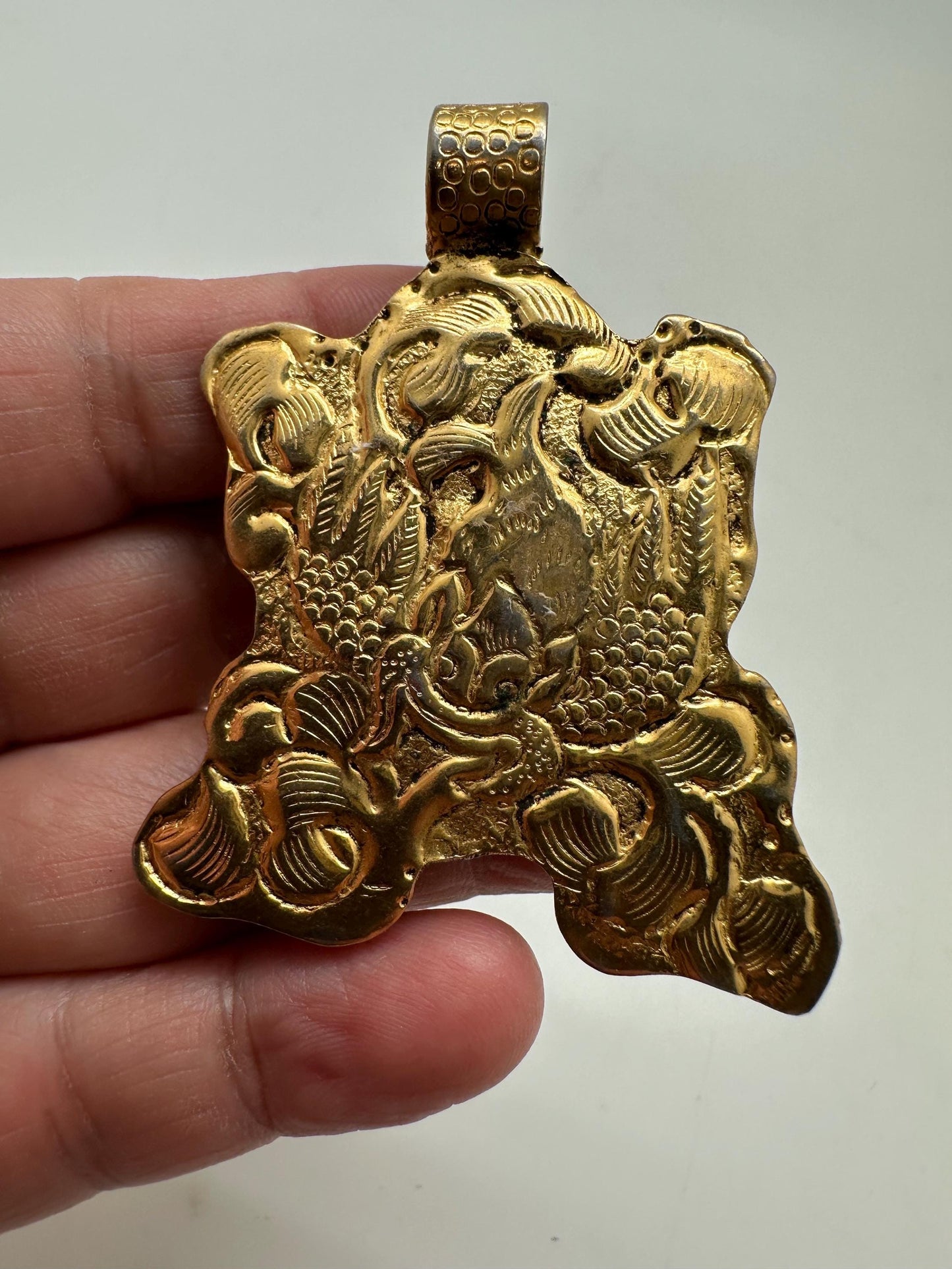 frog pendant,handcrafted,Om,Tibetan silver,Gold plated,Nepalese