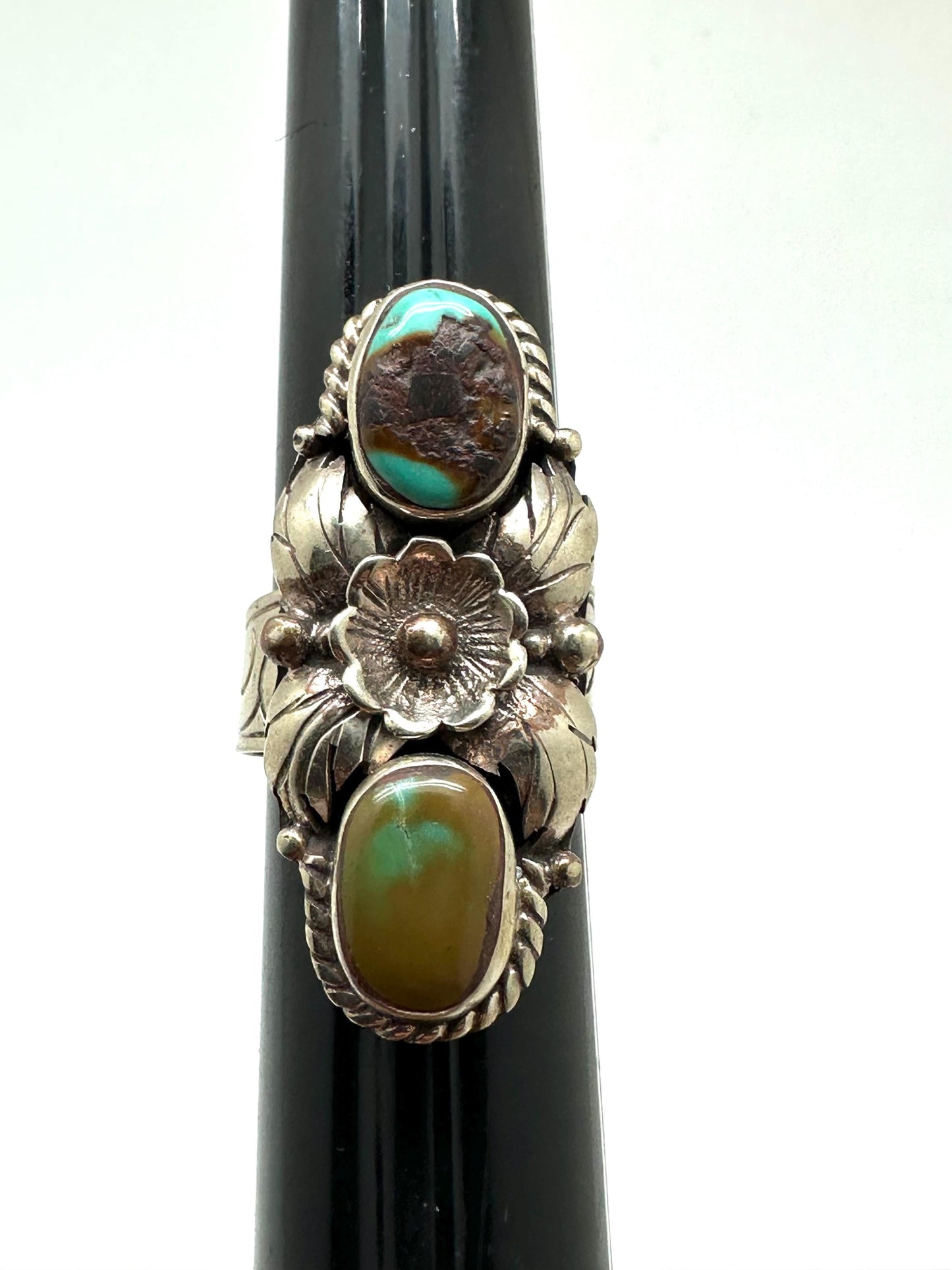 Turquoise ring, handcrafted, Tibetan silver, adjustable, floral ring,Nepalese,40mmX17.6mm
