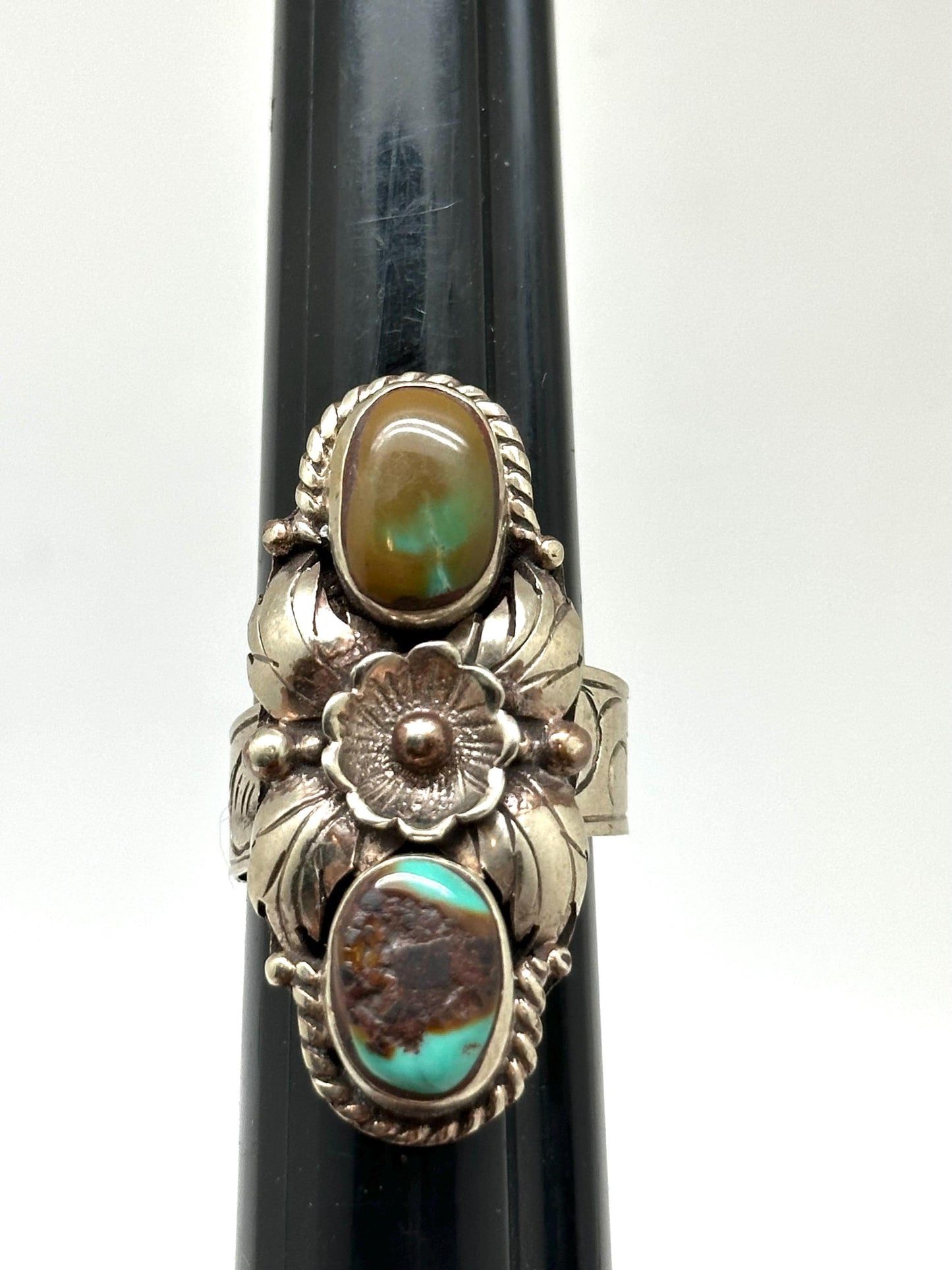 Turquoise ring, handcrafted, Tibetan silver, adjustable, floral ring,Nepalese,40mmX17.6mm
