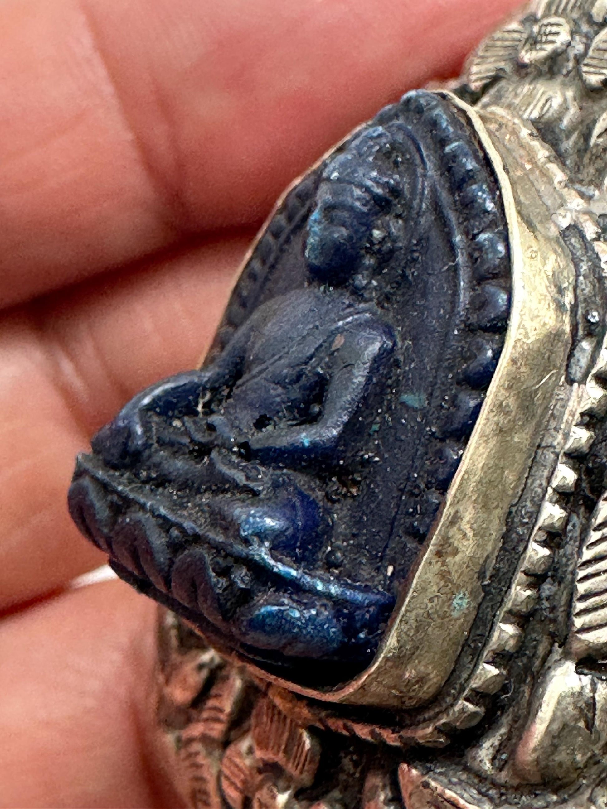 Buddha pendant,Lapis pendant,handcrafted, Tibetan Repousse silver,Himalayan,Nepalese 54mmX37mm