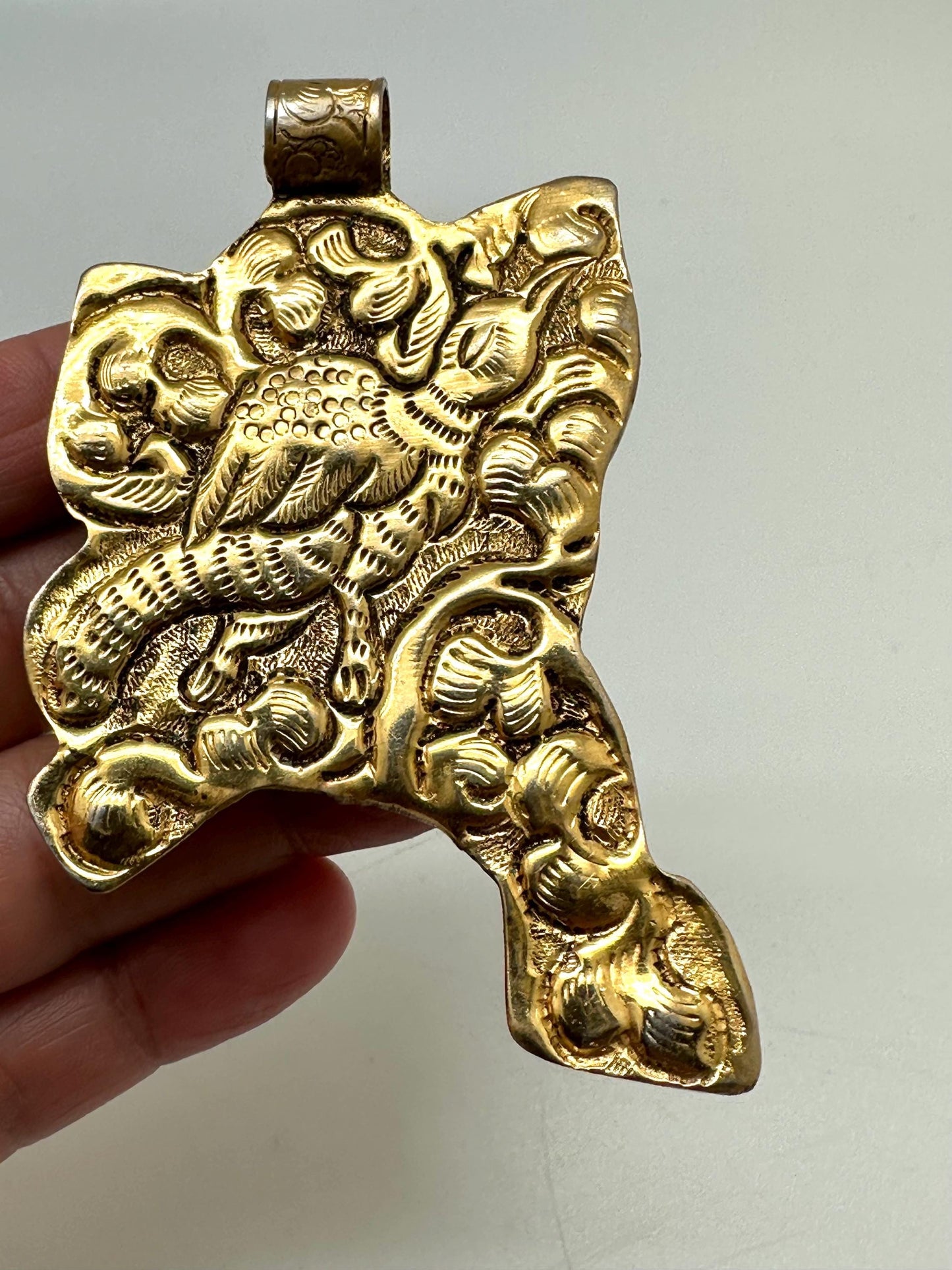 Large frog pendant,handcrafted, Tibetan silver,gold plated,Nepalese,71mmX44mm