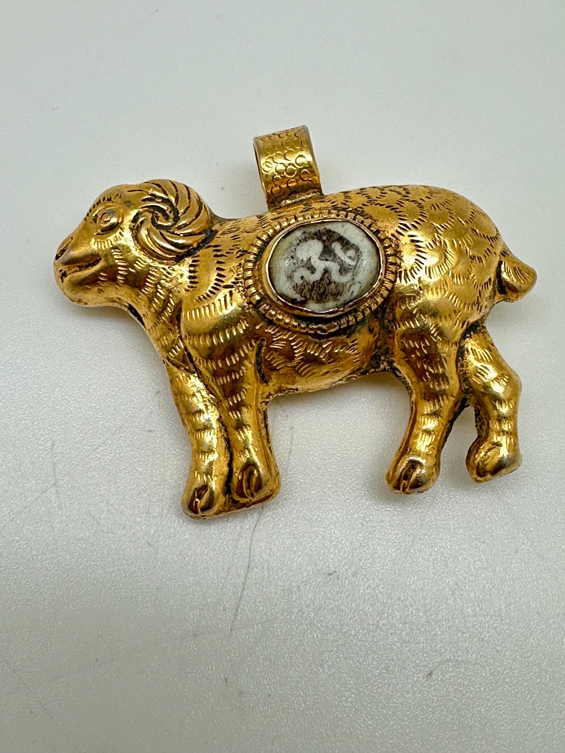 Sheep pendant, Om pendant, gold plated,handcrafted,animal lover,Tibetan silver,58mmX48mm